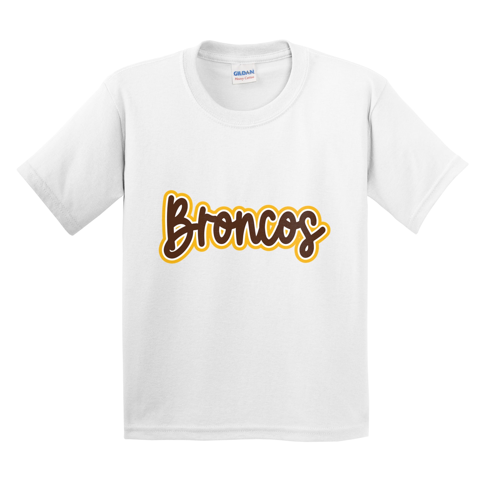 Mount Orab Elementary Broncos Thick Script brown white gold Gildan 5000B Youth Tee