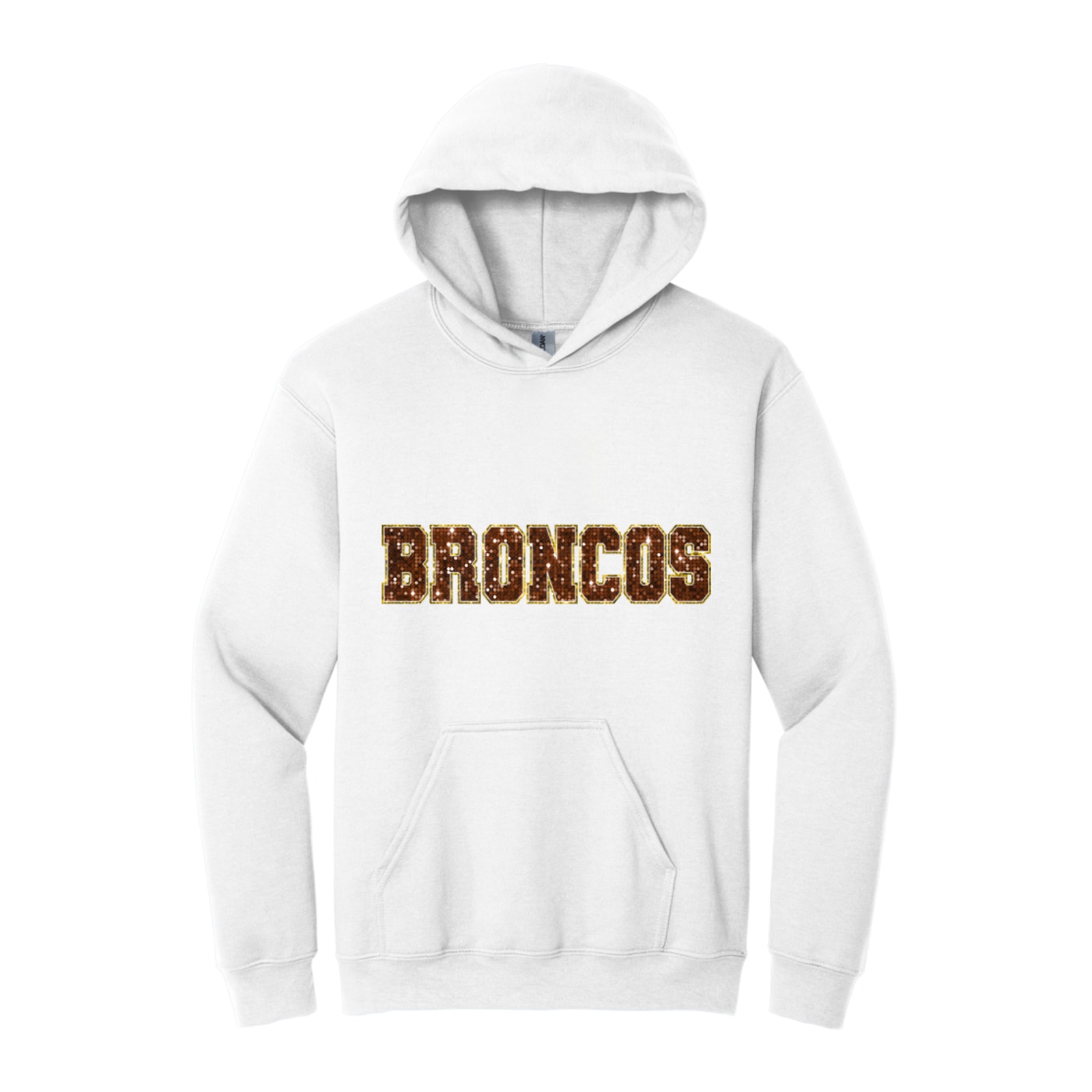Mount Orab Elementary Broncos sequin sleeve brown gold Gildan - Heavy Blend Hooded Sweatshirt. 18500