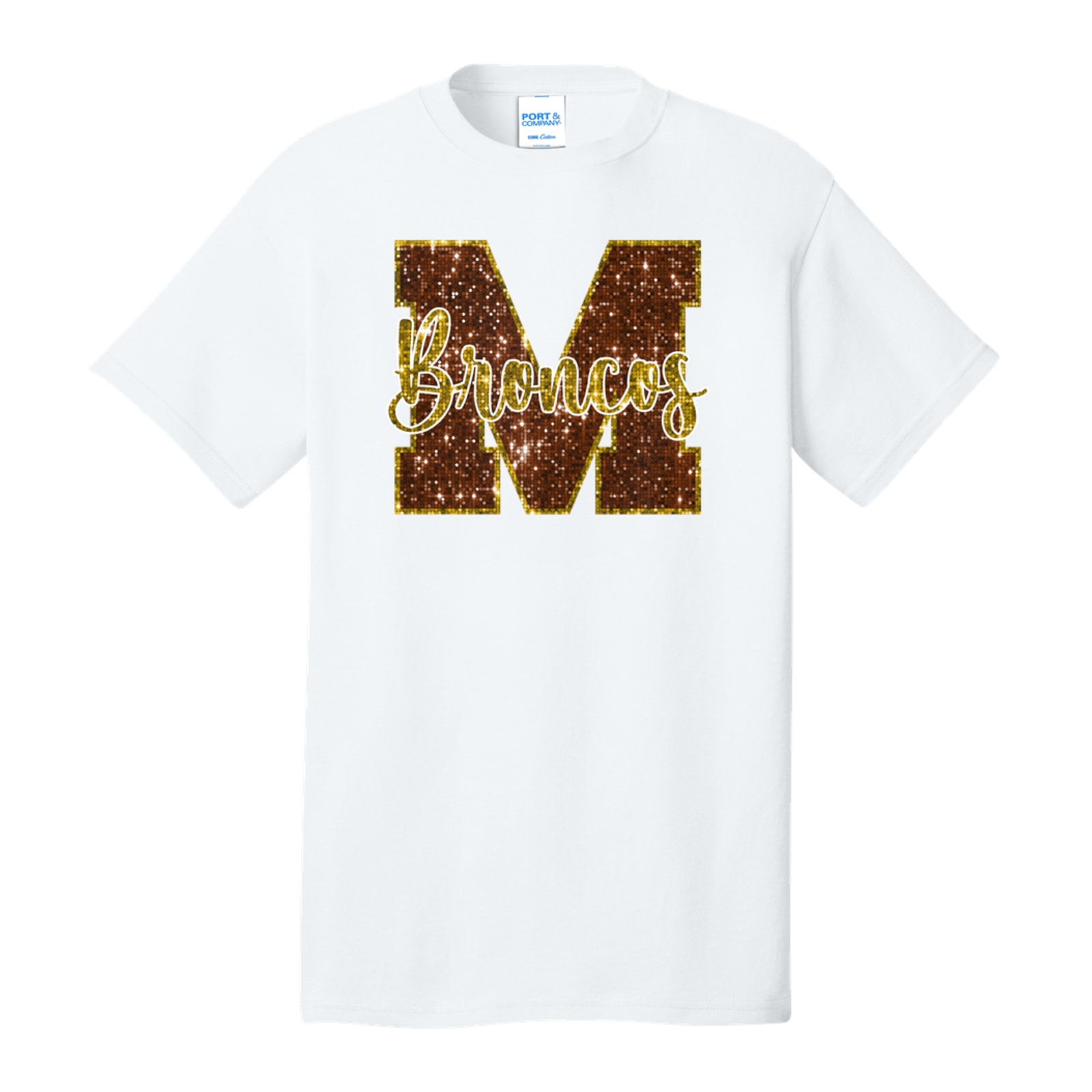 Mount Orab Elementary M Broncos sequin brown gold Port & Company PC54