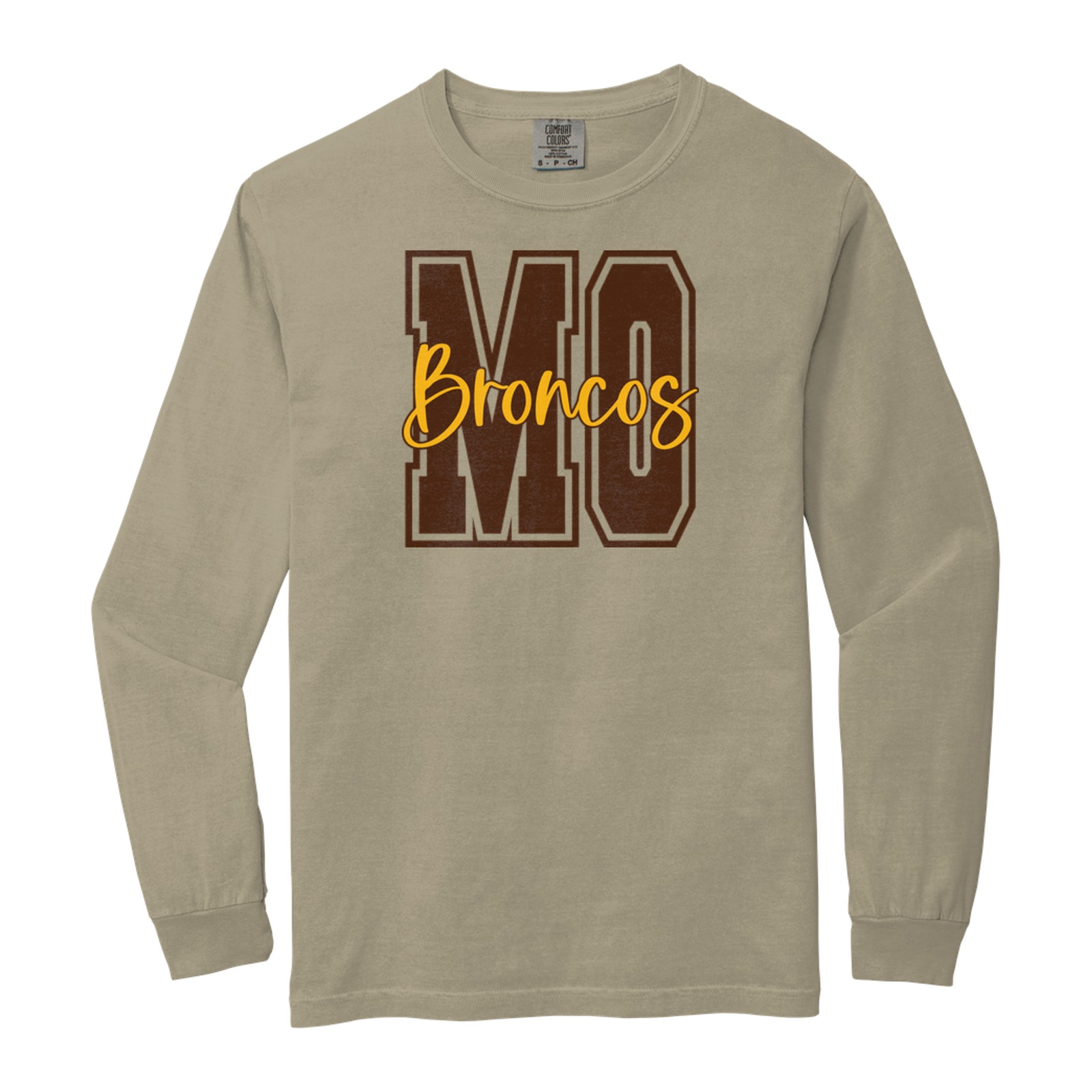 Mount Orab Elementary MO Broncos brown gold square block Comfort Colors 6014 Long Sleeve