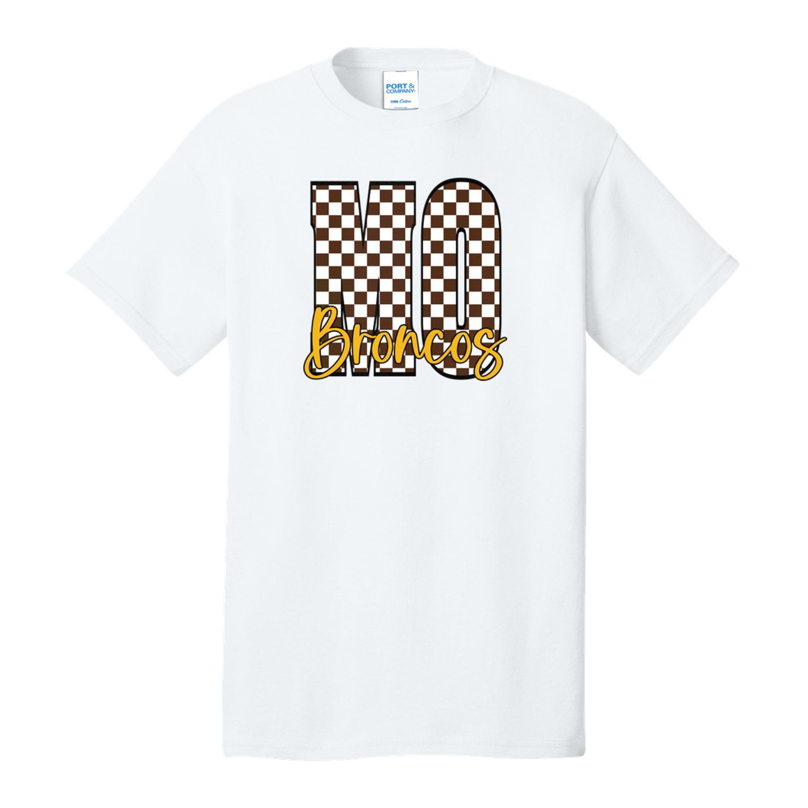 Mount Orab Elementary MO brown white checkers Broncos white script Port & Company PC54