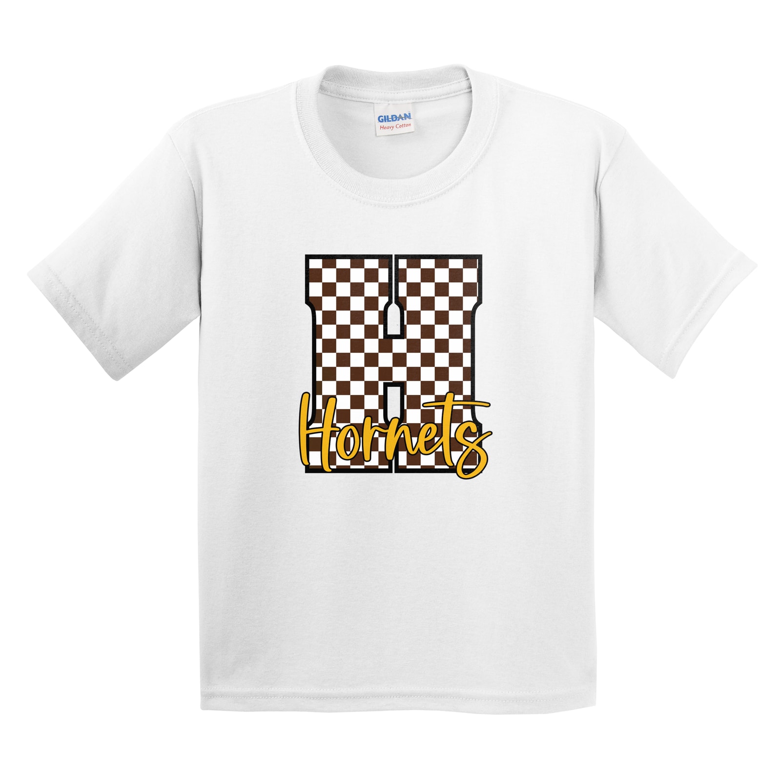 Hamersville Elementary and Middle School H brown white script Gildan 5000B Youth Tee