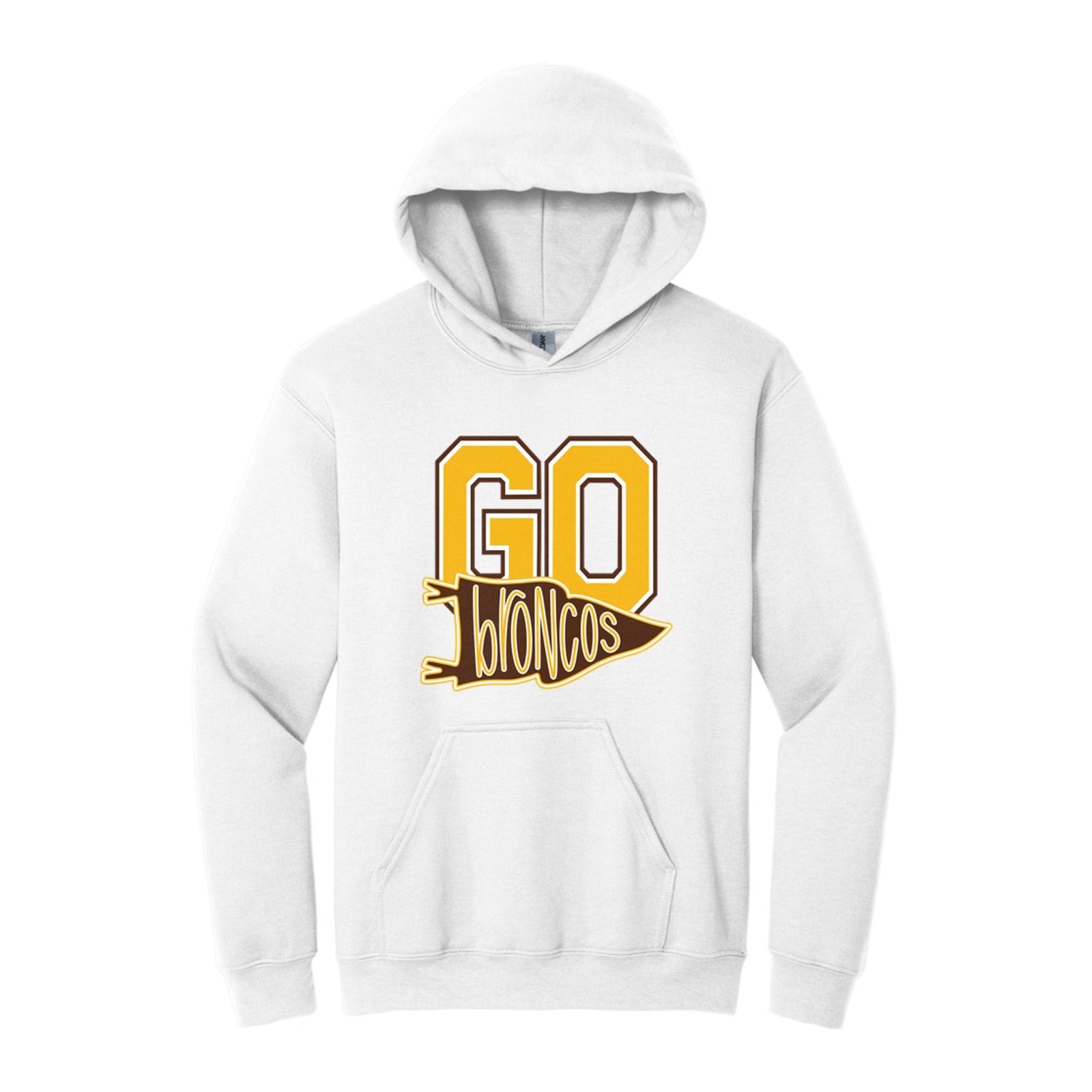 Mount Orab Elementary Go broncos pennant gold brown white Gildan - Heavy Blend Hooded Sweatshirt. 18500
