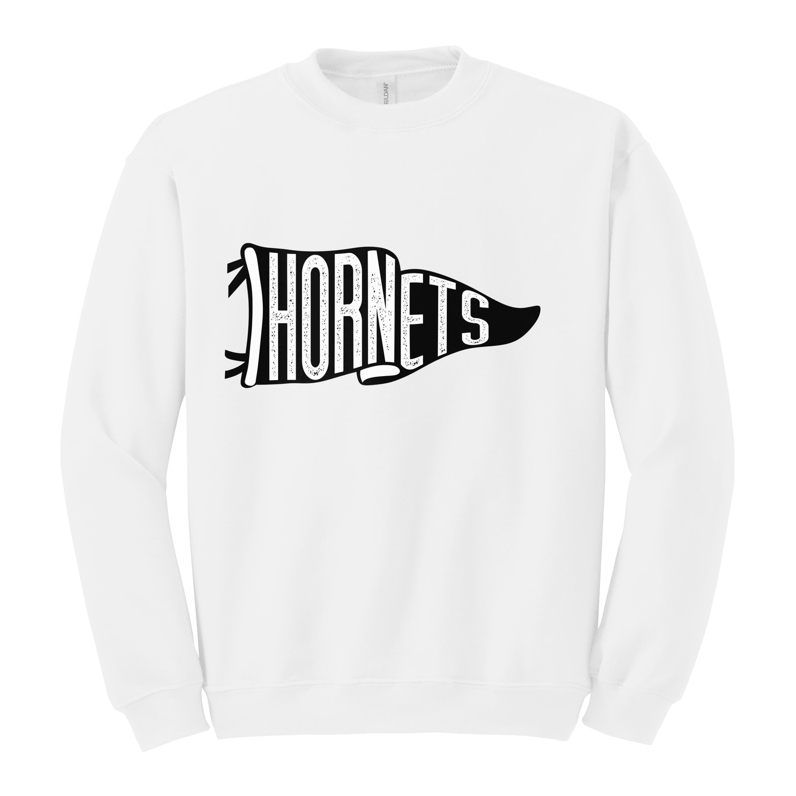 Hamersville Elementary and Middle School Hornets black flag Gildan Heavy Blend Crewneck Sweatshirt. 18000