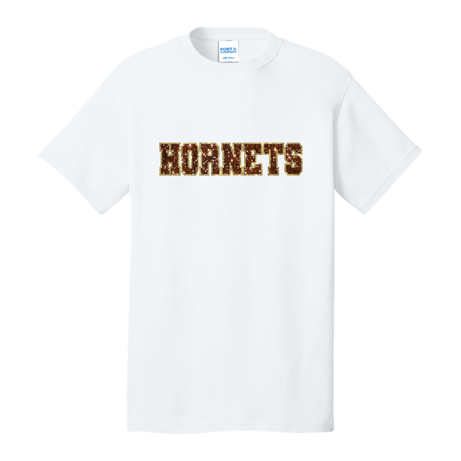 Hamersville Elementary and Middle School Hornets sequin sleeve brown gold Port & Company PC54