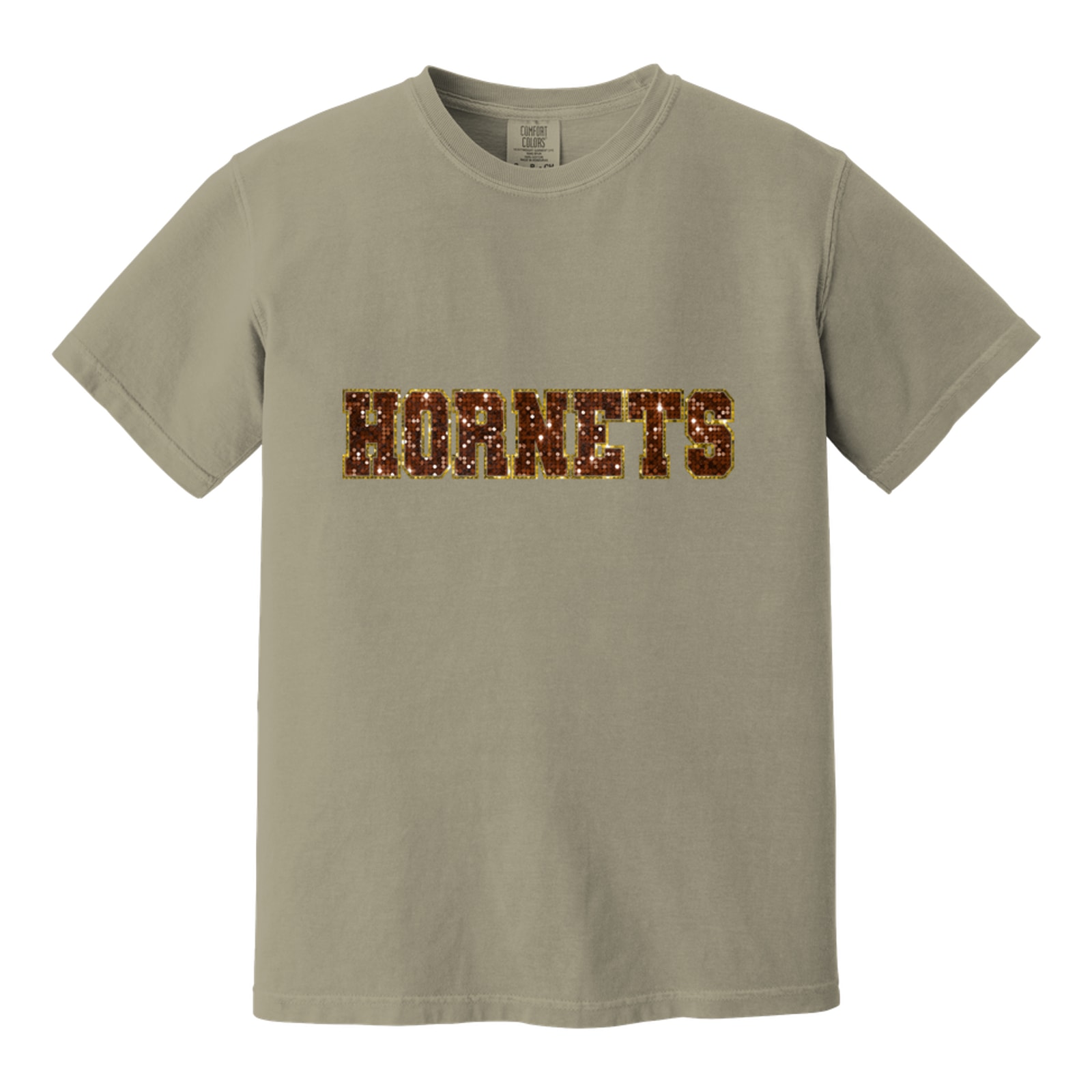 Hamersville Elementary and Middle School Hornets sequin sleeve brown gold Comfort Colors 1717