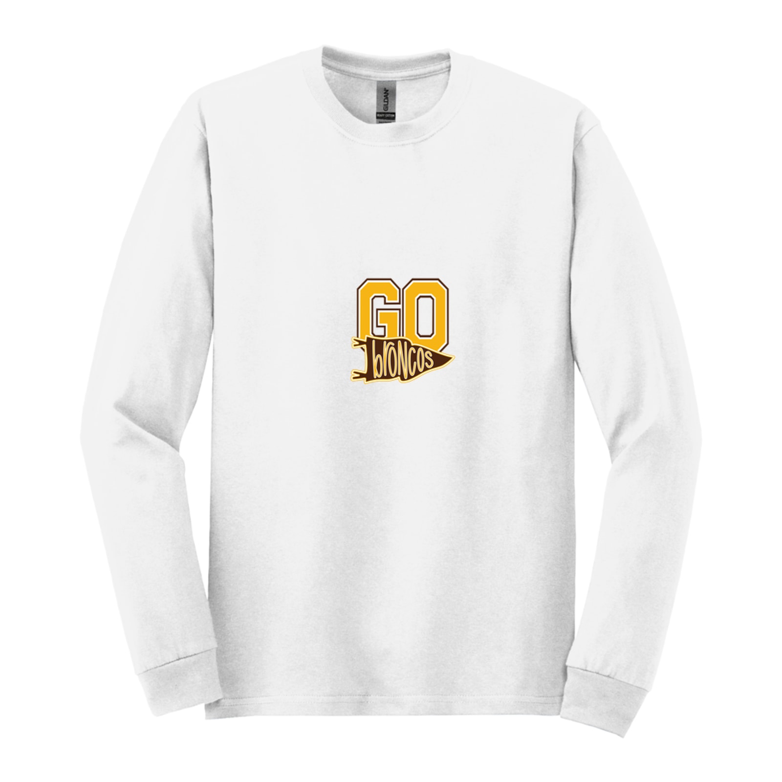 Mount Orab Elementary Go broncos pennant gold brown white Gildan - Heavy Cotton 100% Cotton Long Sleeve T-Shirt. 5400