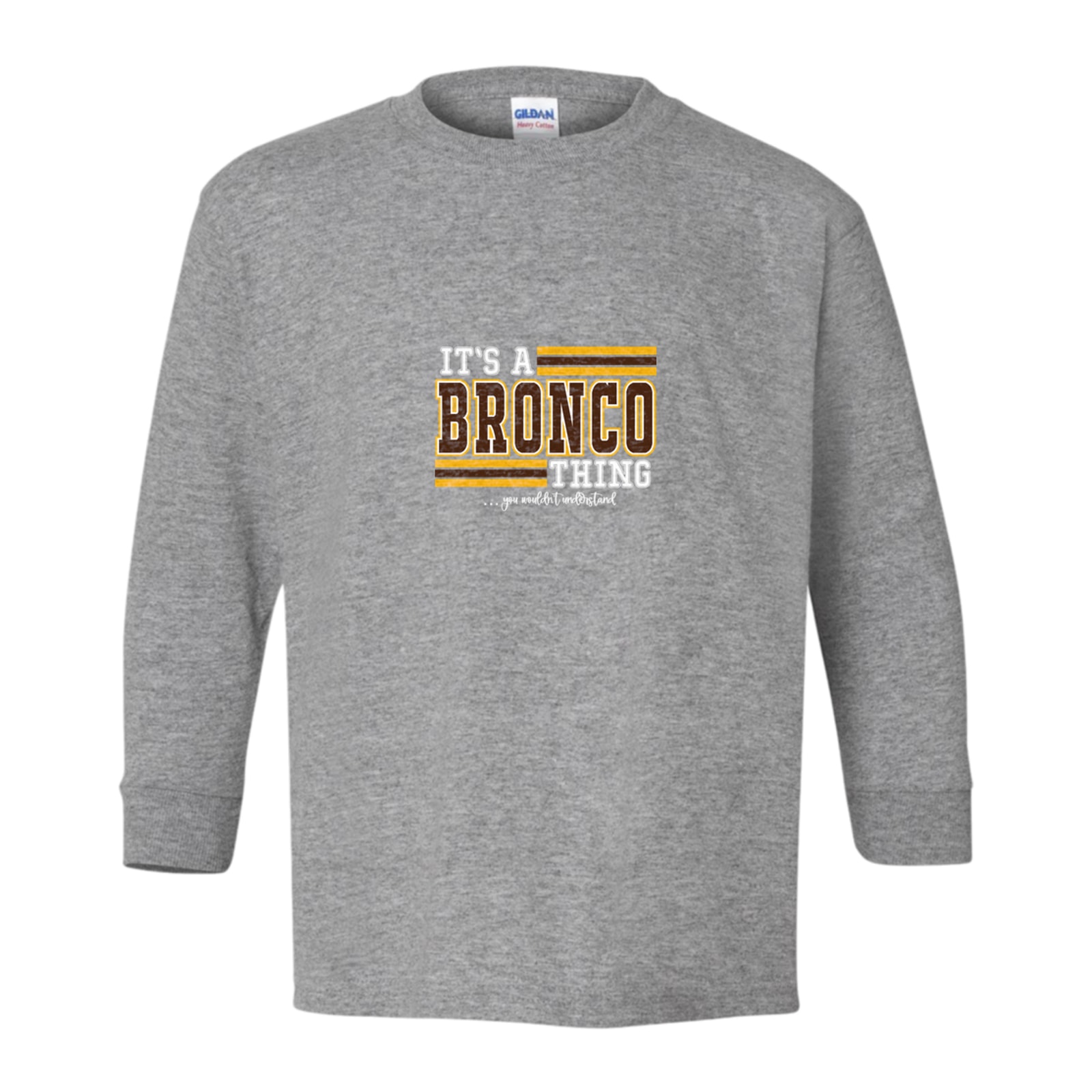 Mount Orab Elementary Its a bronco thing you wouldn't understand brown gold white Gildan Youth Heavy Cotton 100% Cotton Long Sleeve T-Shirt. 5400B