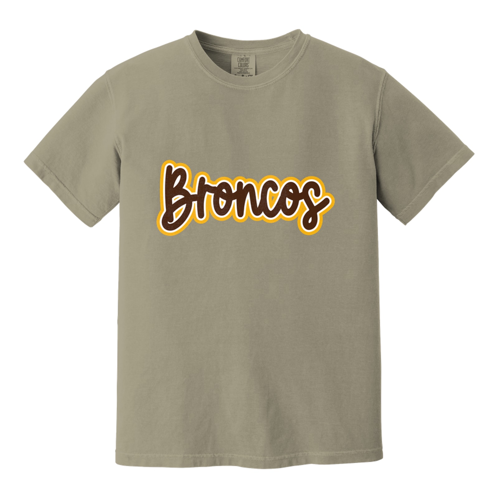 Mount Orab Elementary Broncos Thick Script brown white gold Comfort Colors 1717