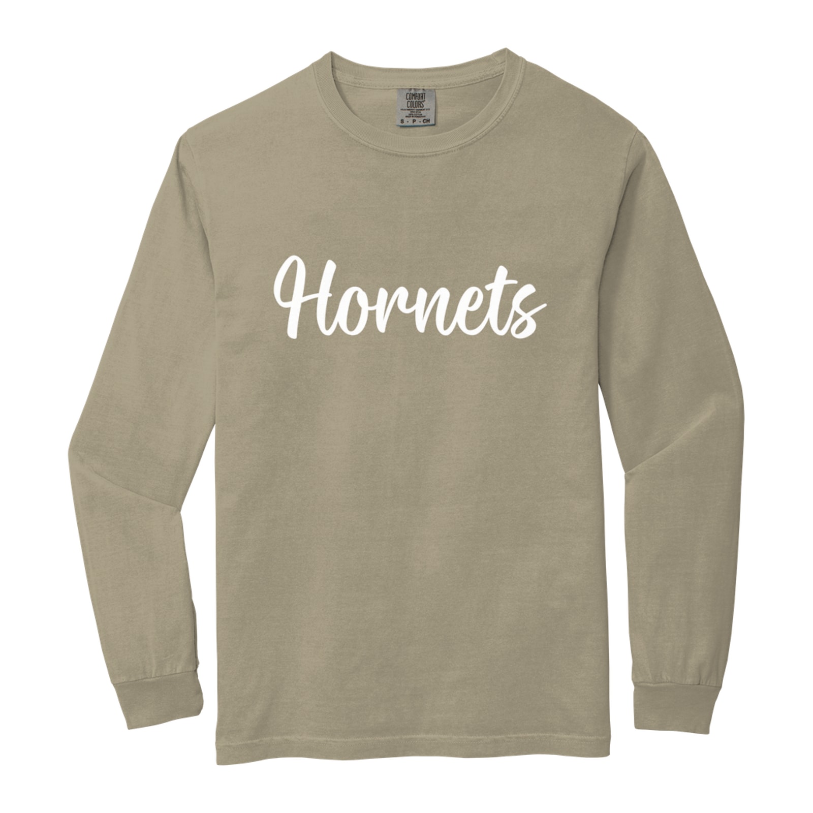 Hamersville Elementary and Middle School Hornets White Puff Script Comfort Colors 6014 Long Sleeve