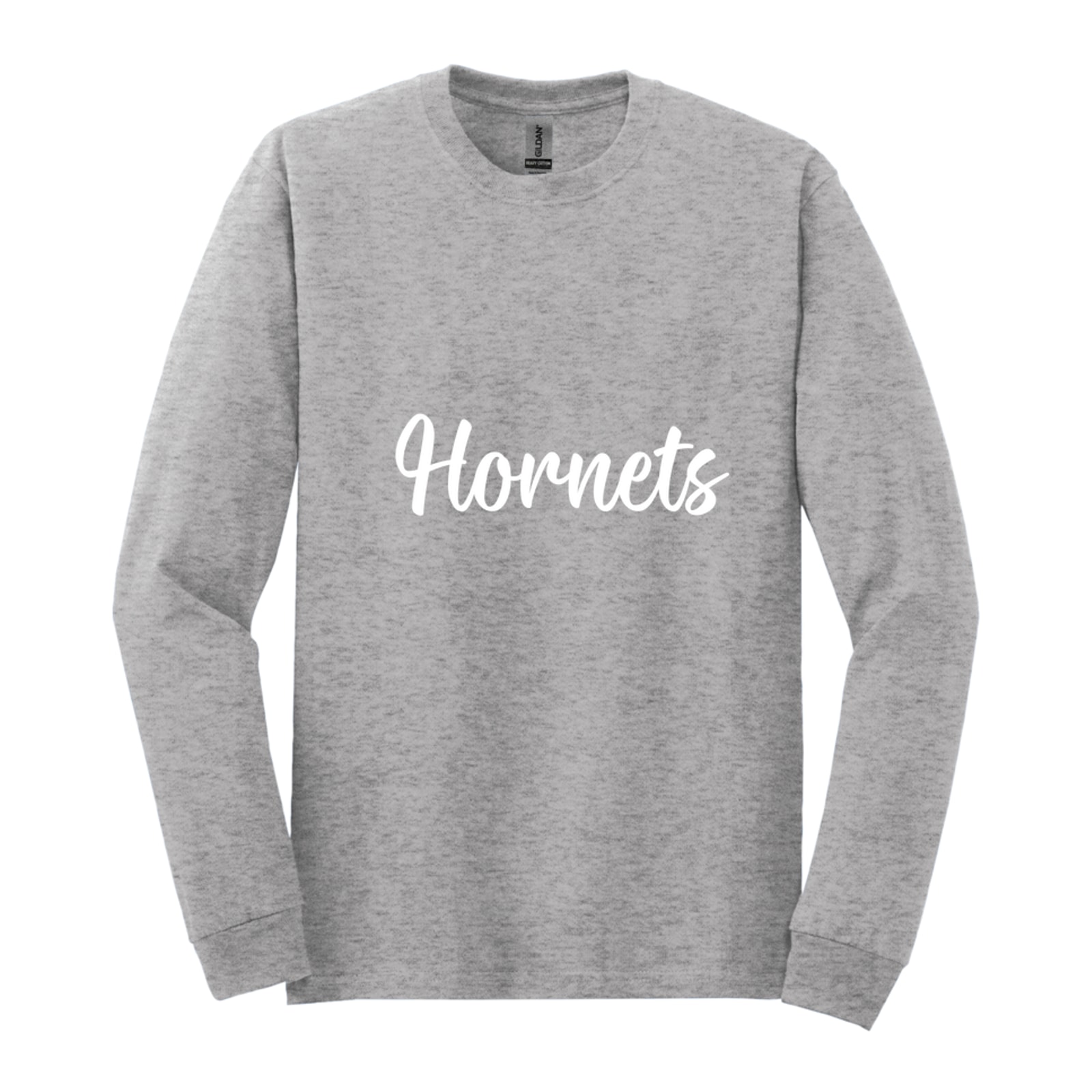 Hamersville Elementary and Middle School Hornets White Puff Script Gildan - Heavy Cotton 100% Cotton Long Sleeve T-Shirt. 5400