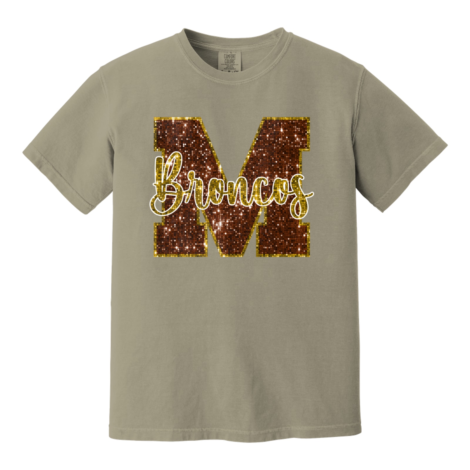 Mount Orab Elementary M Broncos sequin brown gold Comfort Colors 1717