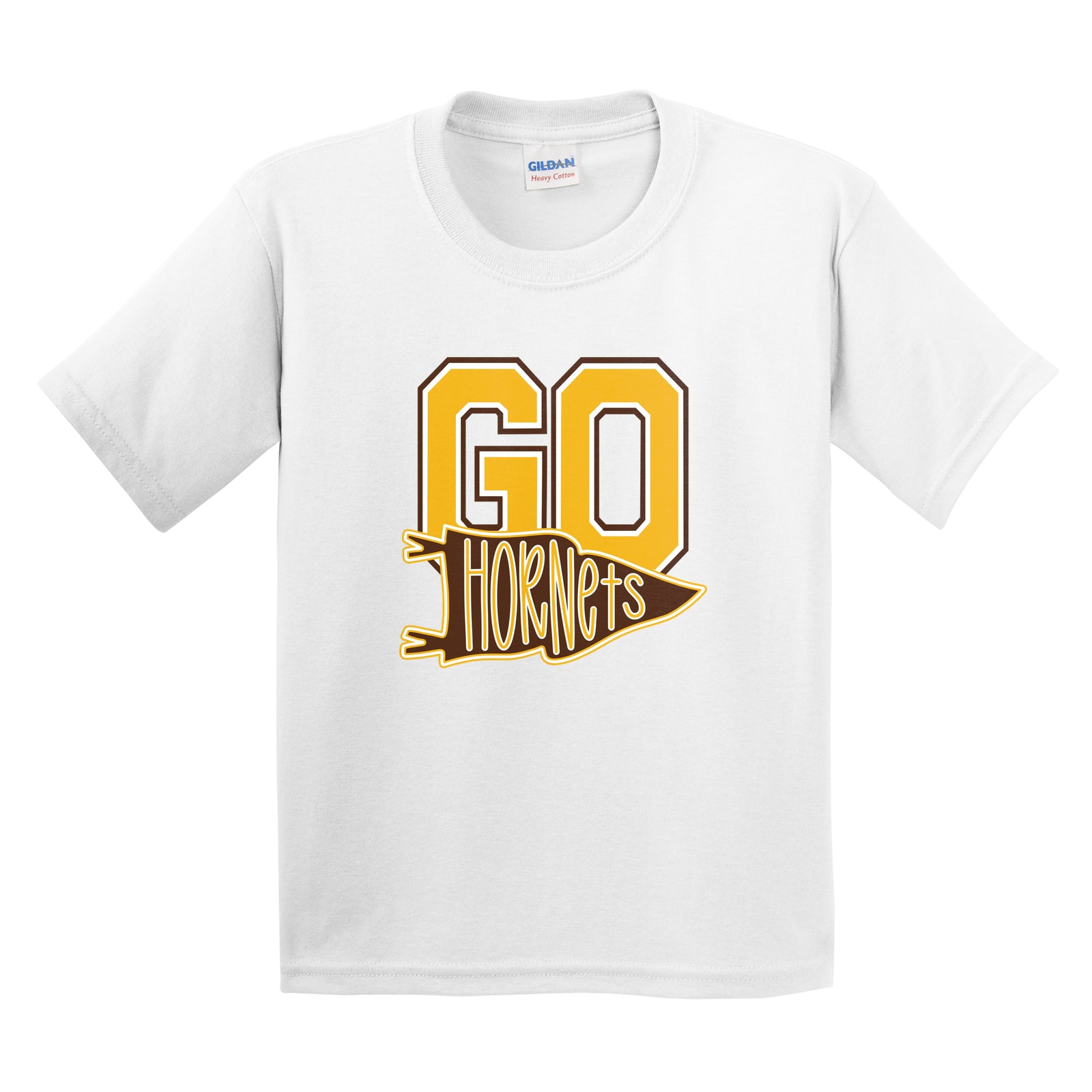 Hamersville Elementary and Middle School Go hornets pennant gold brown white Gildan 5000B Youth Tee