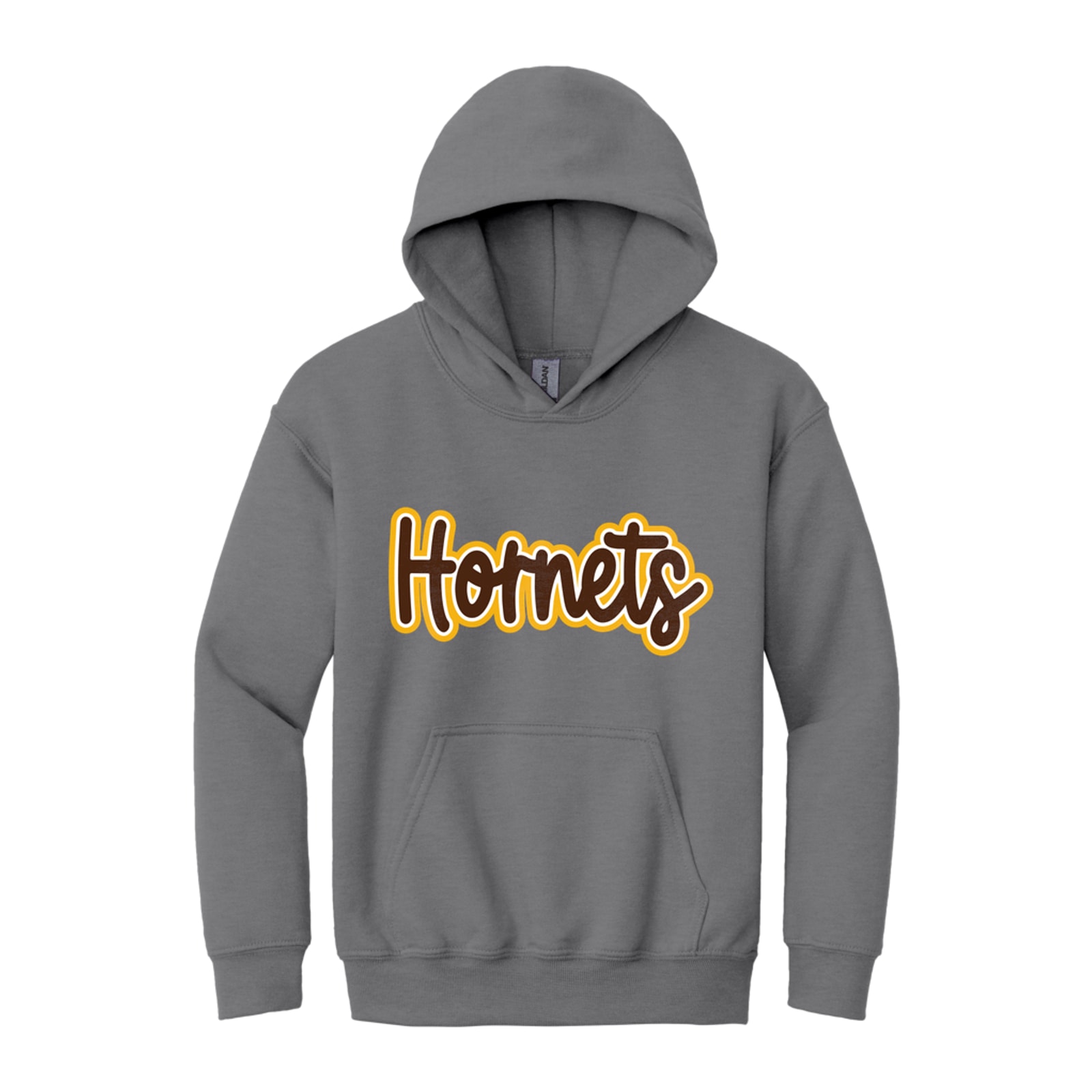 Hamersville Elementary and Middle School Hornets Thick Script brown white gold Gildan - Youth Heavy Blend Hooded Sweatshirt. 18500B
