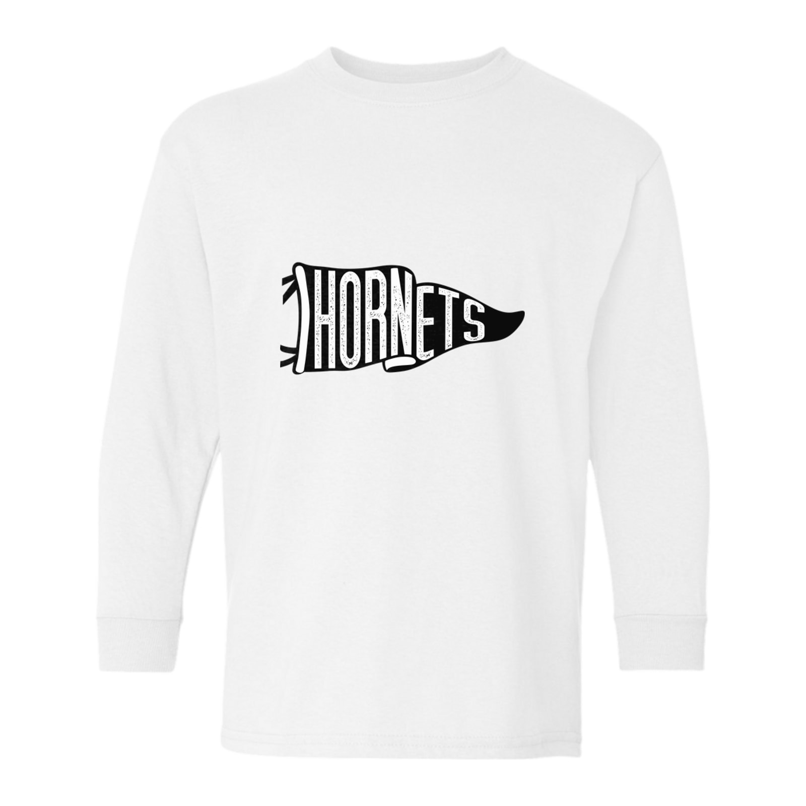 Hamersville Elementary and Middle School Hornets black flag Gildan Youth Heavy Cotton 100% Cotton Long Sleeve T-Shirt. 5400B