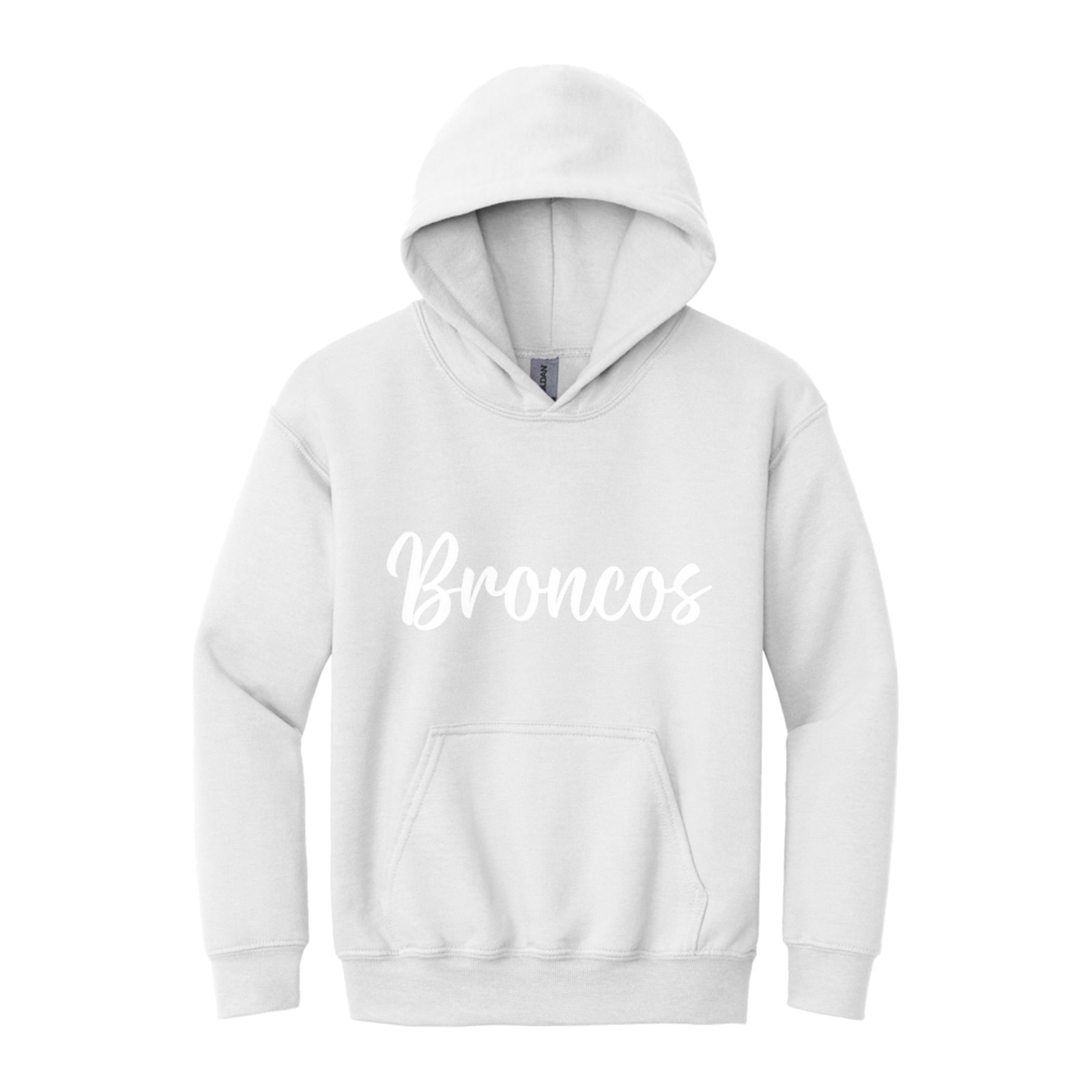 Mount Orab Elementary Broncos White Puff Script Gildan - Youth Heavy Blend Hooded Sweatshirt. 18500B