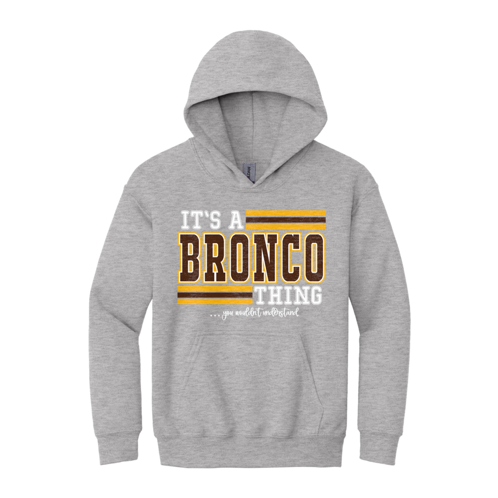 Mount Orab Elementary Its a bronco thing you wouldn't understand brown gold white Gildan - Youth Heavy Blend Hooded Sweatshirt. 18500B