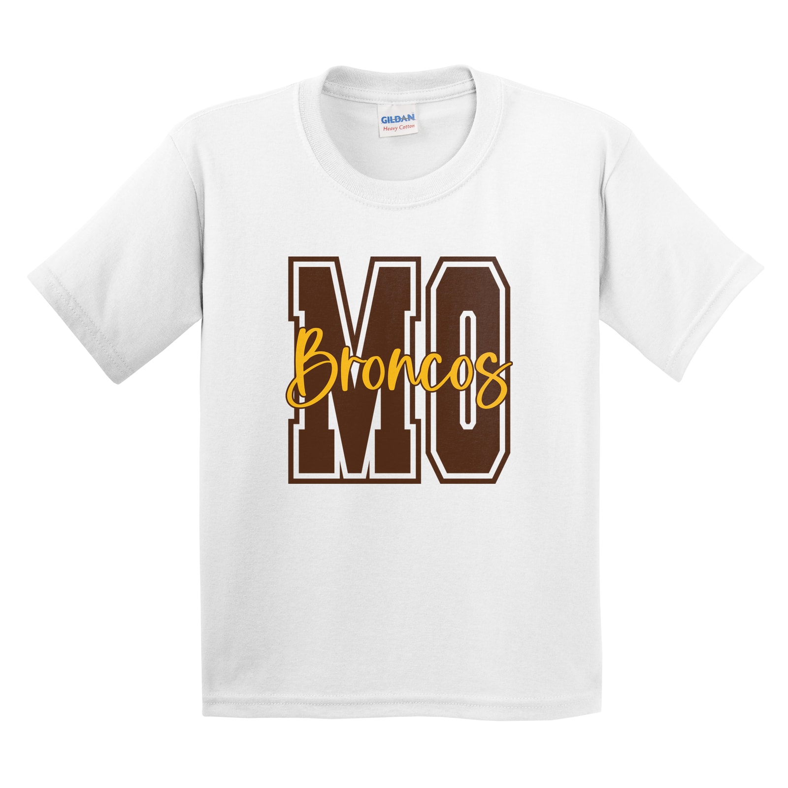 Mount Orab Elementary MO Broncos brown gold square block Gildan 5000B Youth Tee