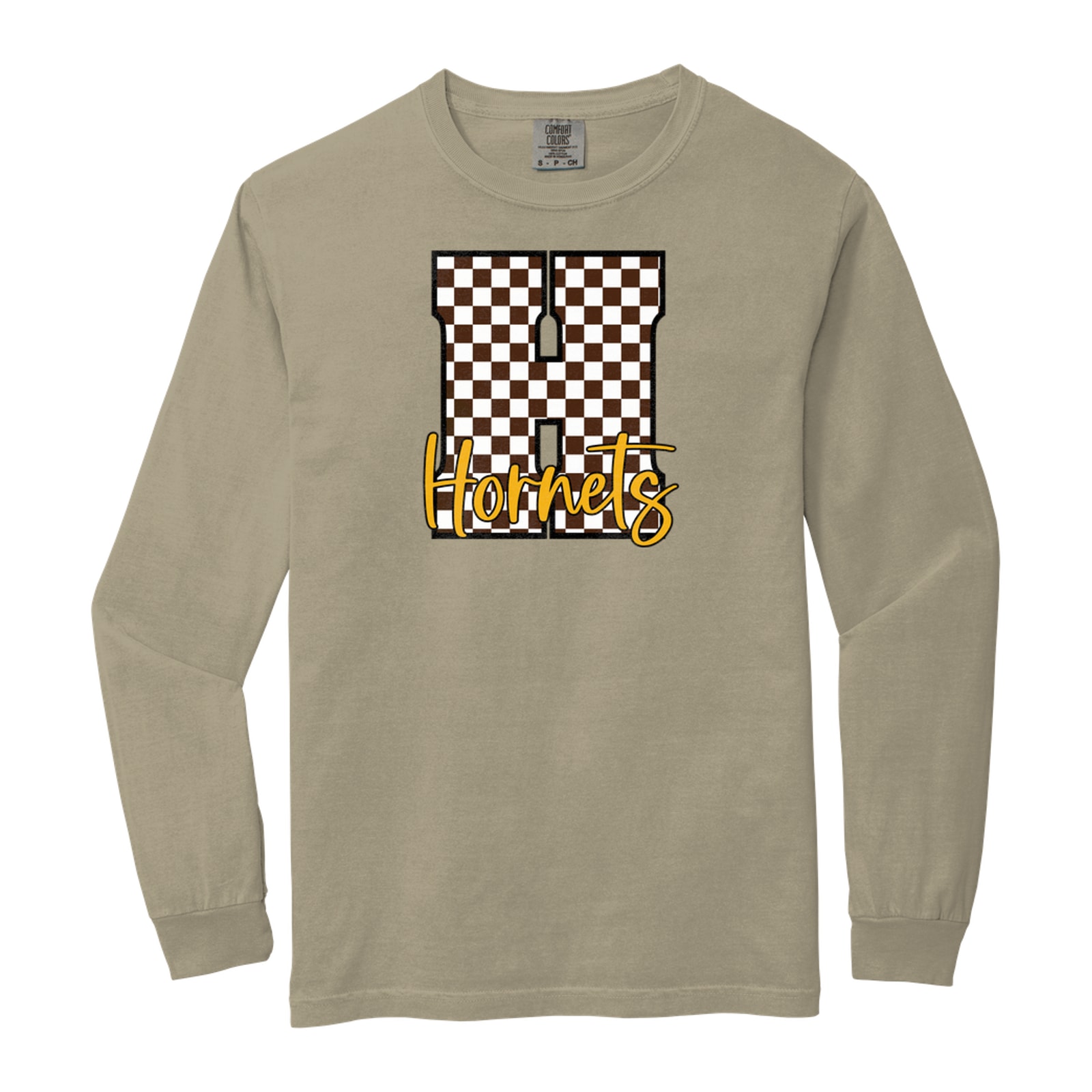 Hamersville Elementary and Middle School H brown white script Comfort Colors 6014 Long Sleeve