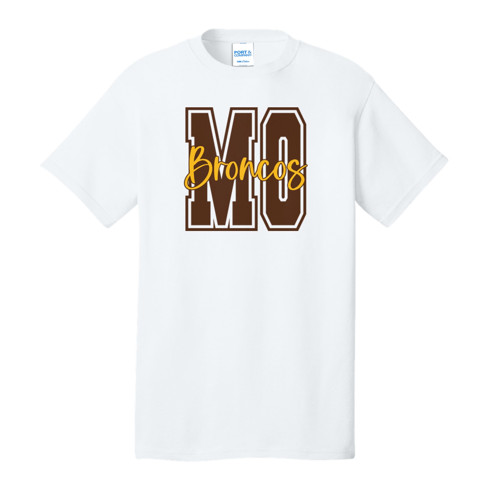 Mount Orab Elementary MO Broncos brown gold square block Port & Company PC54