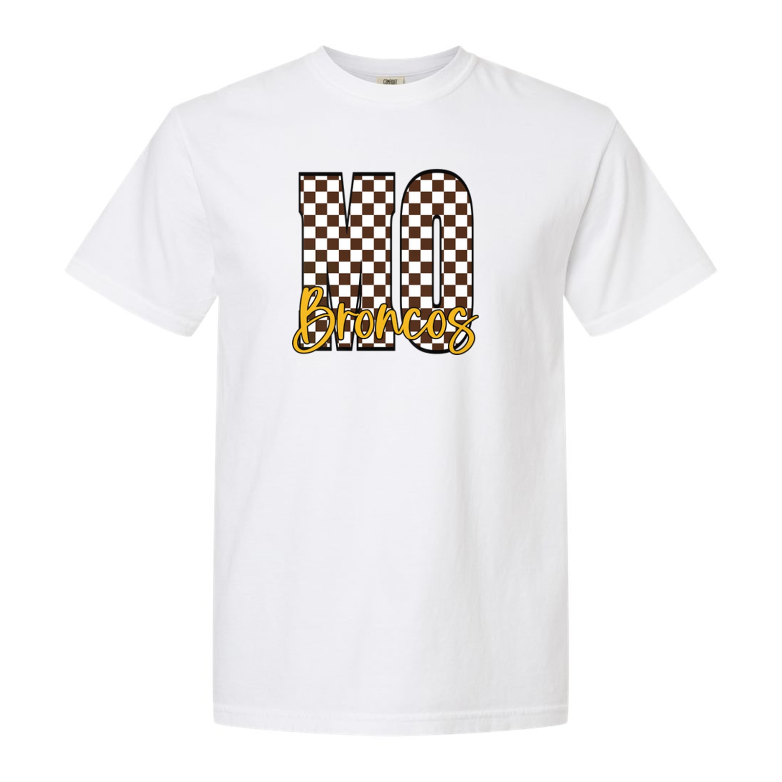 Mount Orab Elementary MO brown white checkers Broncos white script Comfort Colors 1717