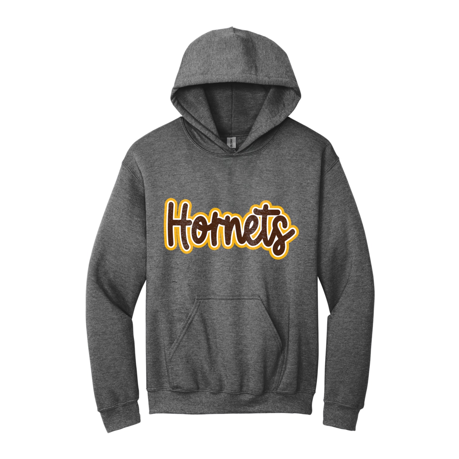 Hamersville Elementary and Middle School Hornets Thick Script brown white gold Gildan - Heavy Blend Hooded Sweatshirt. 18500