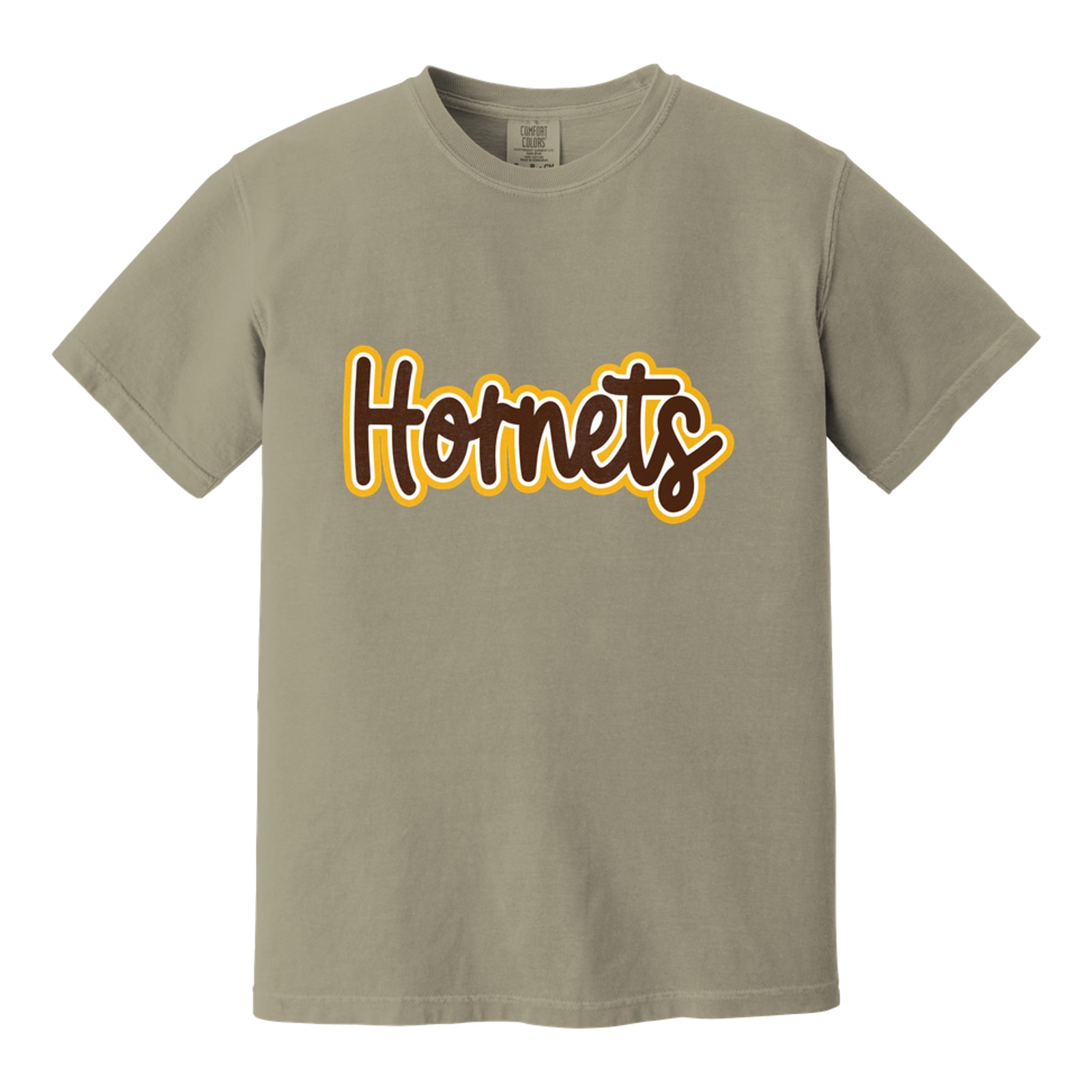 Hamersville Elementary and Middle School Hornets Thick Script brown white gold Comfort Colors 1717
