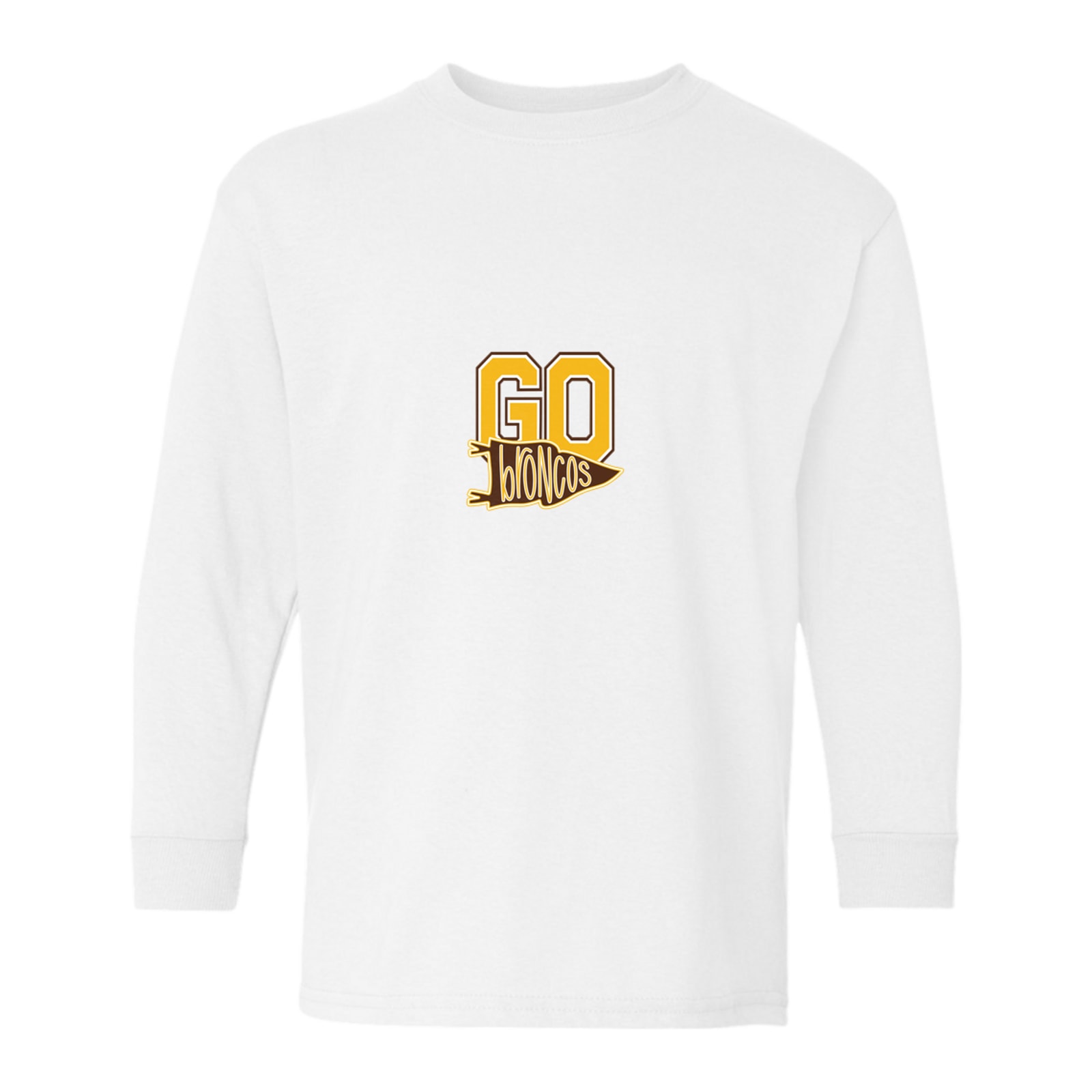 Mount Orab Elementary Go broncos pennant gold brown white Gildan Youth Heavy Cotton 100% Cotton Long Sleeve T-Shirt. 5400B