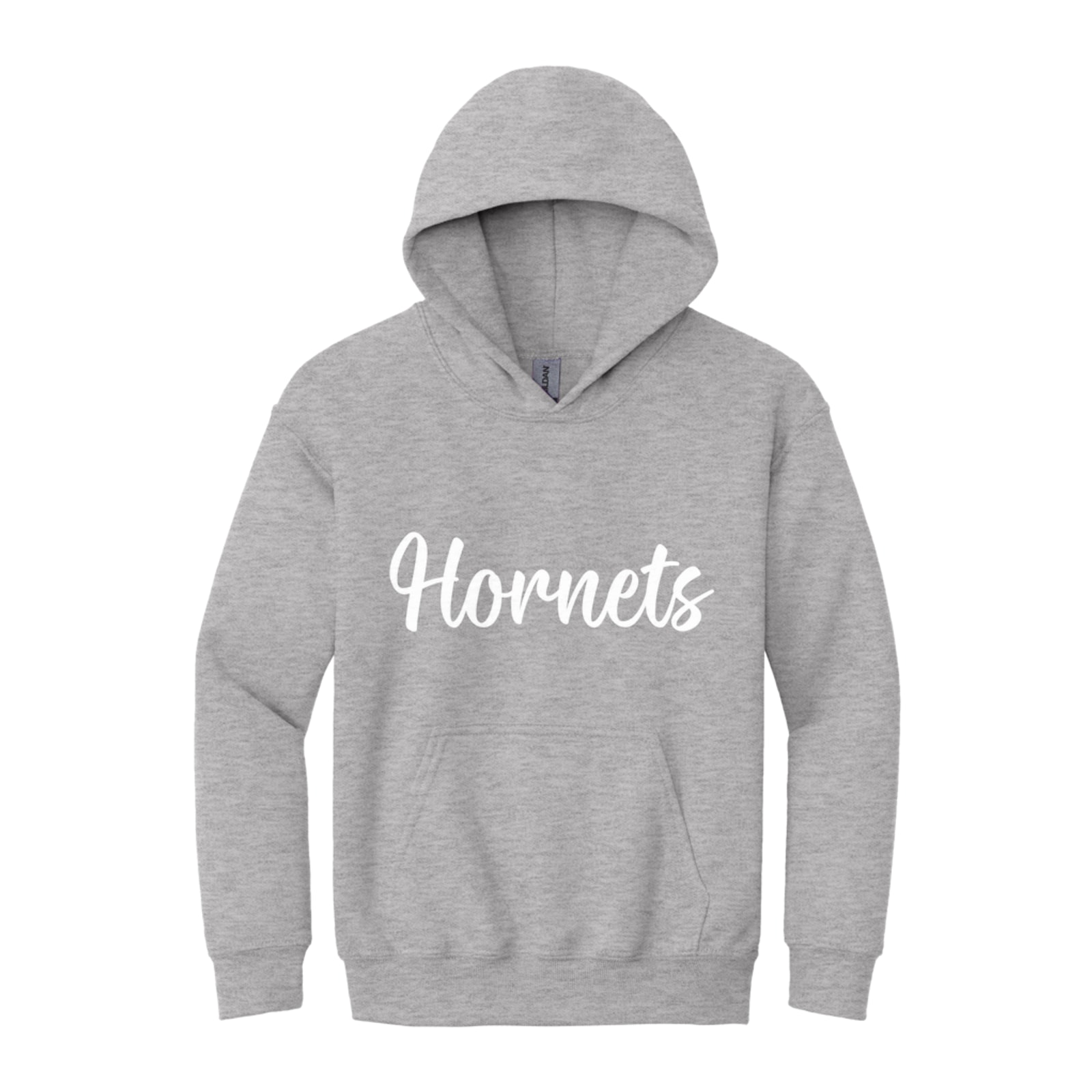 Hamersville Elementary and Middle School Hornets White Puff Script Gildan - Youth Heavy Blend Hooded Sweatshirt. 18500B