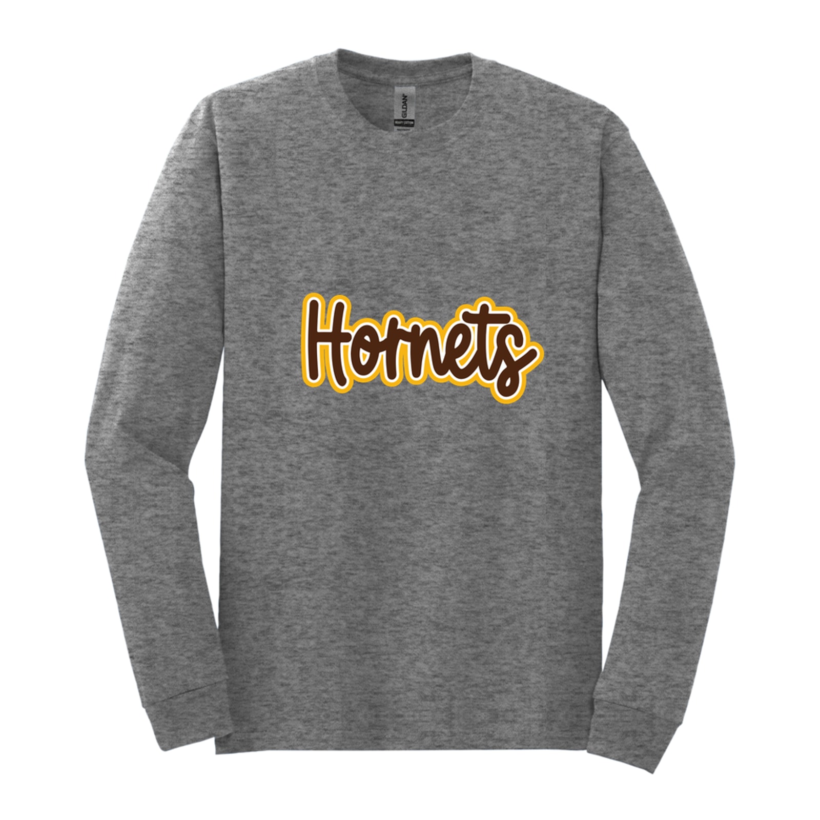 Hamersville Elementary and Middle School Hornets Thick Script brown white gold Gildan - Heavy Cotton 100% Cotton Long Sleeve T-Shirt. 5400