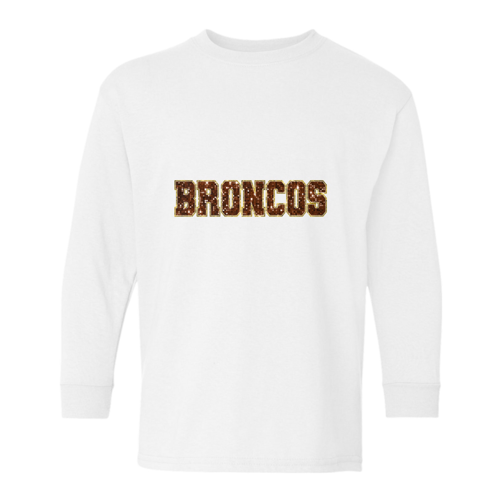 Mount Orab Elementary Broncos sequin sleeve brown gold Gildan Youth Heavy Cotton 100% Cotton Long Sleeve T-Shirt. 5400B