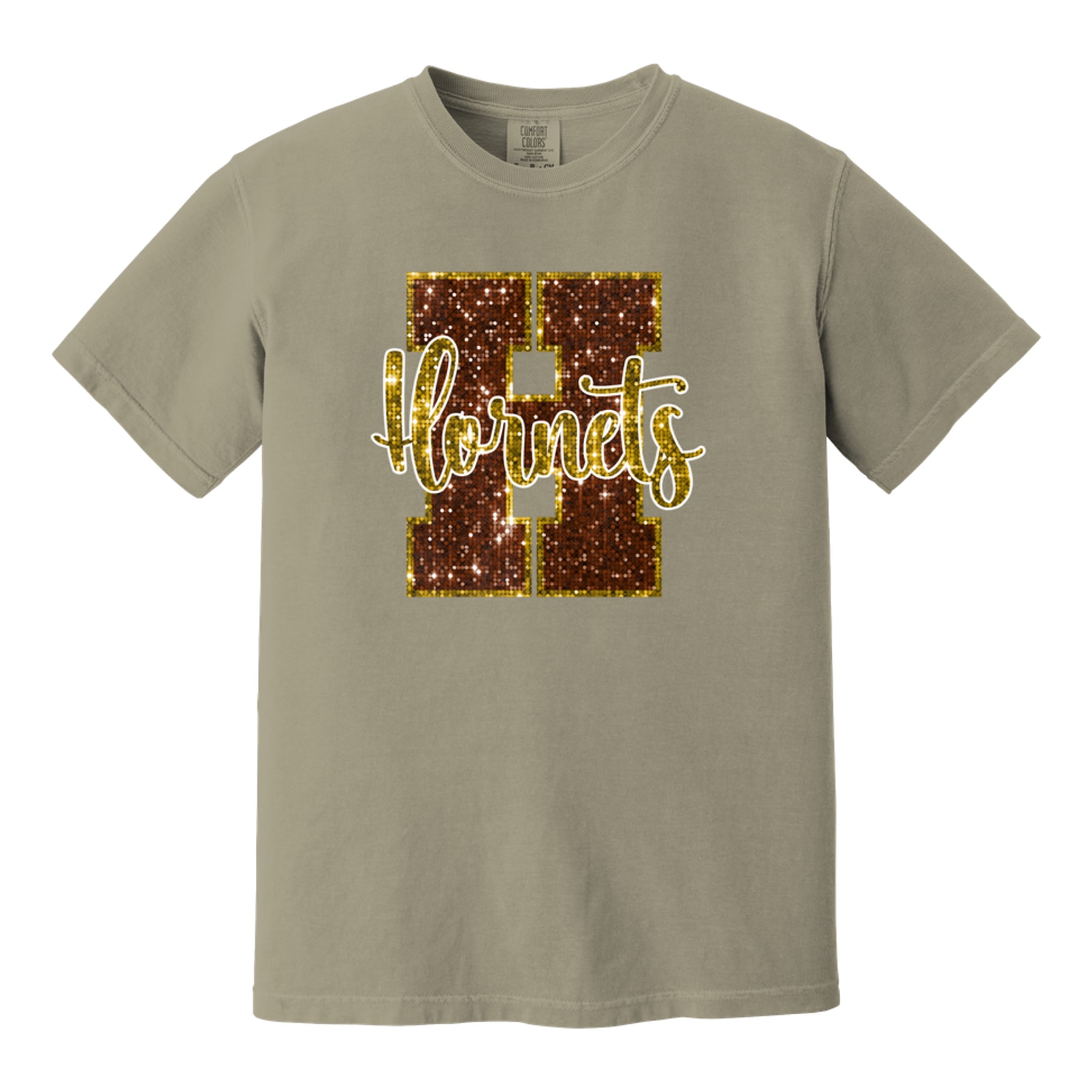 Hamersville Elementary and Middle School H Hornets sequin brown gold Comfort Colors 1717