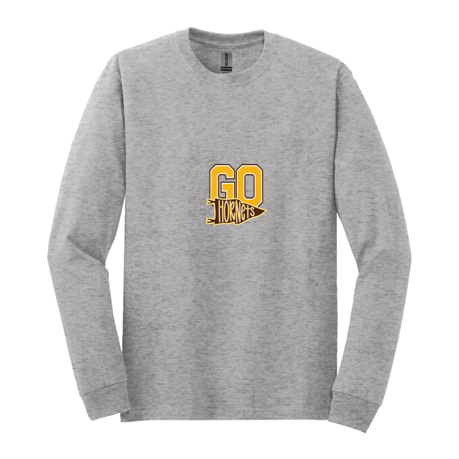 Hamersville Elementary and Middle School Go hornets pennant gold brown white Gildan - Heavy Cotton 100% Cotton Long Sleeve T-Shirt. 5400