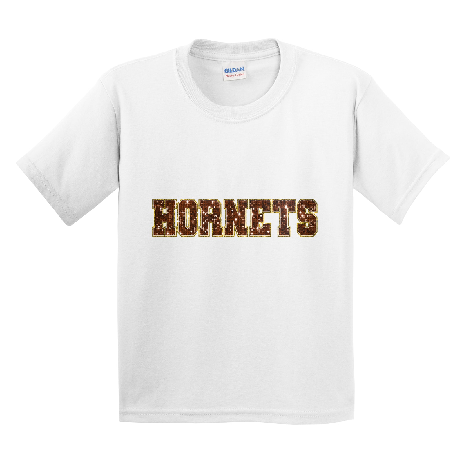 Hamersville Elementary and Middle School Hornets sequin sleeve brown gold Gildan 5000B Youth Tee