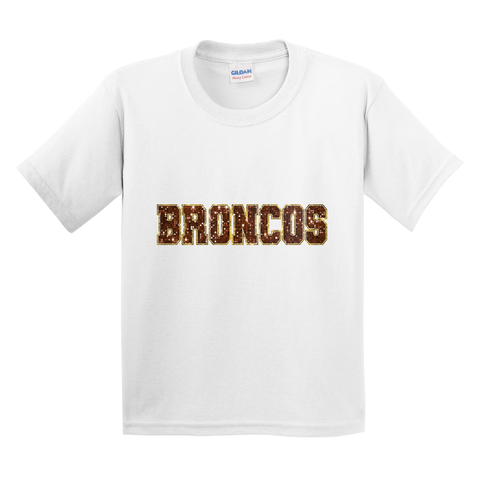 Mount Orab Elementary Broncos sequin sleeve brown gold Gildan 5000B Youth Tee