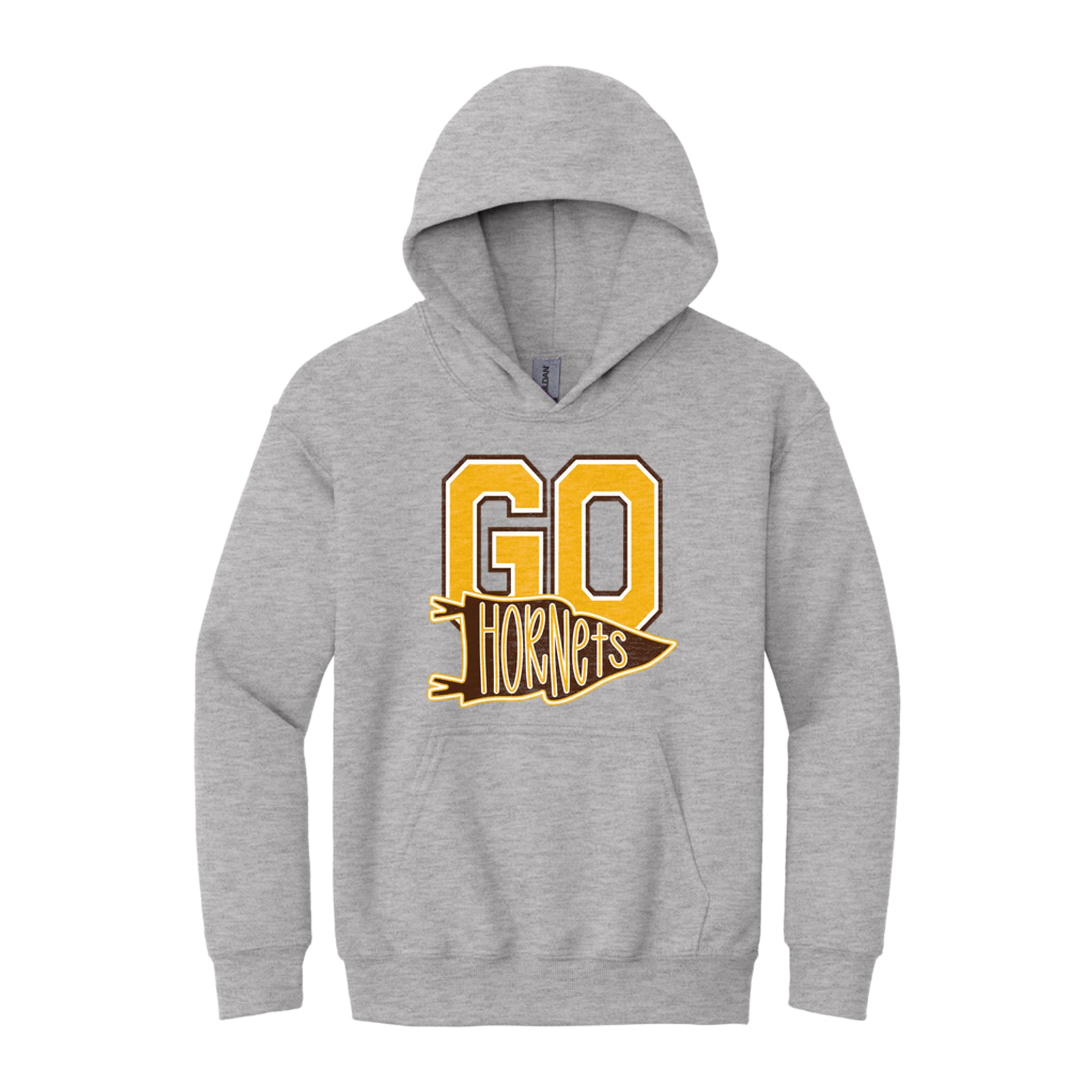 Hamersville Elementary and Middle School Go hornets pennant gold brown white Gildan - Youth Heavy Blend Hooded Sweatshirt. 18500B