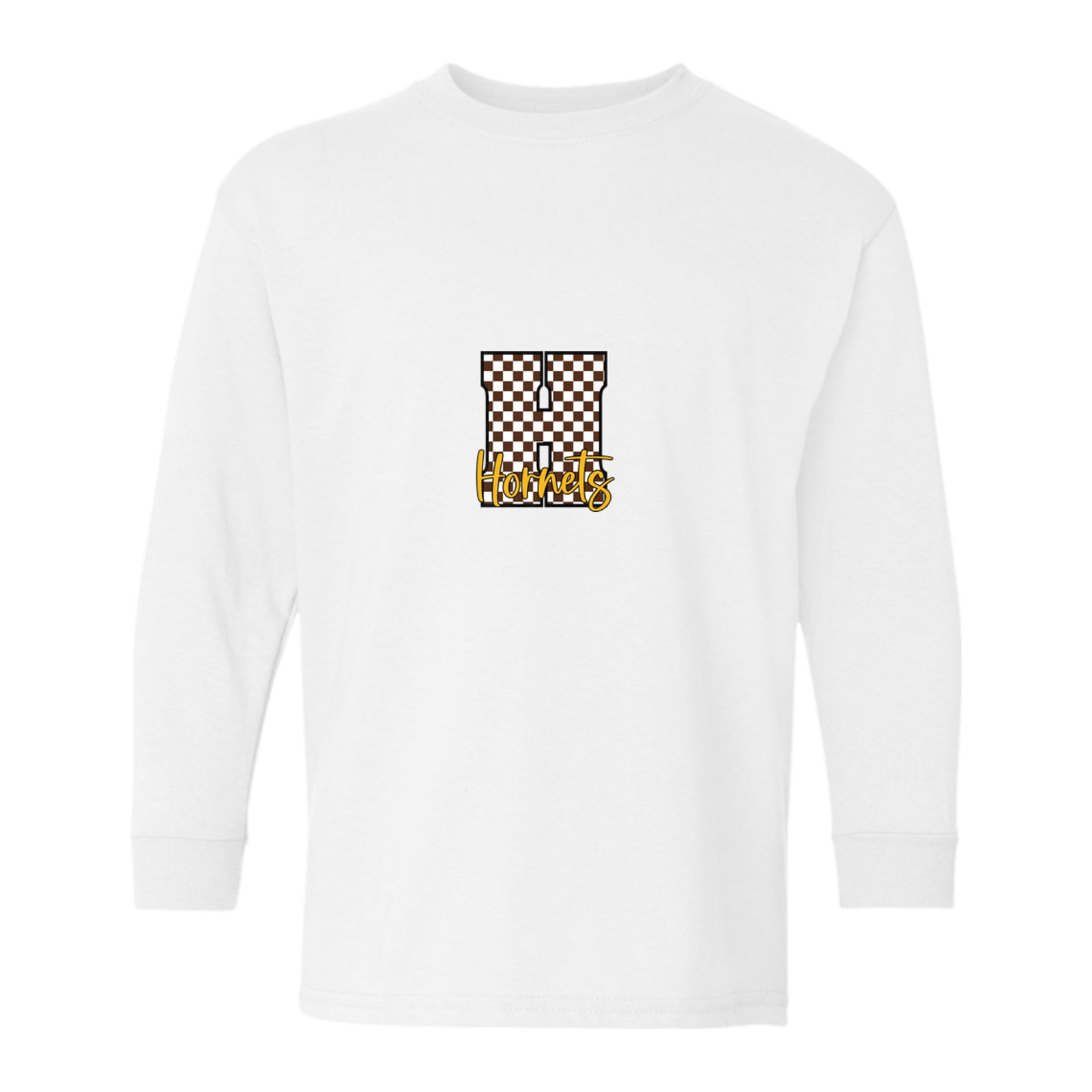 Hamersville Elementary and Middle School H brown white script Gildan Youth Heavy Cotton 100% Cotton Long Sleeve T-Shirt. 5400B