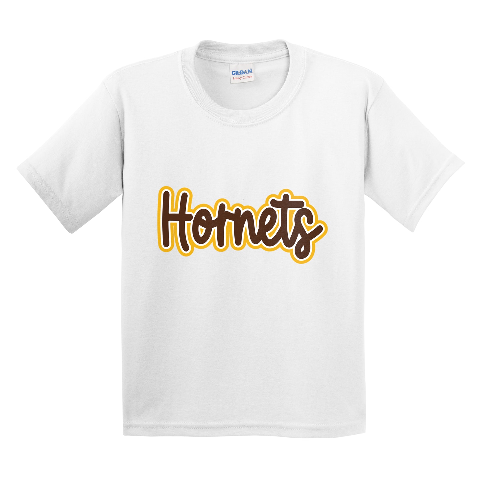 Hamersville Elementary and Middle School Hornets Thick Script brown white gold Gildan 5000B Youth Tee
