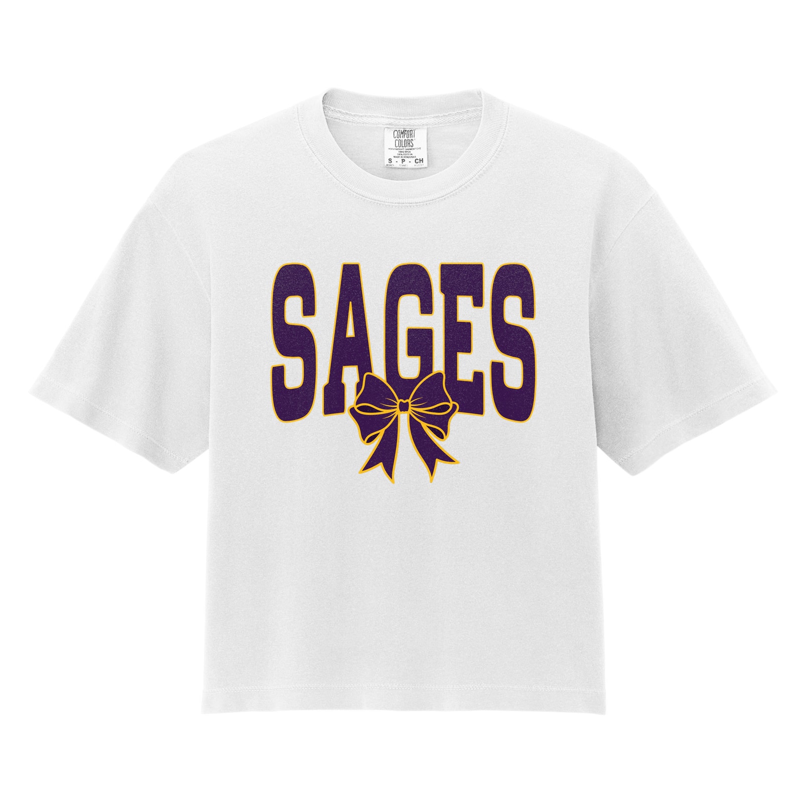 Sages arch purple bow gold outline Comfort Colors 3023CL Cropped Tee