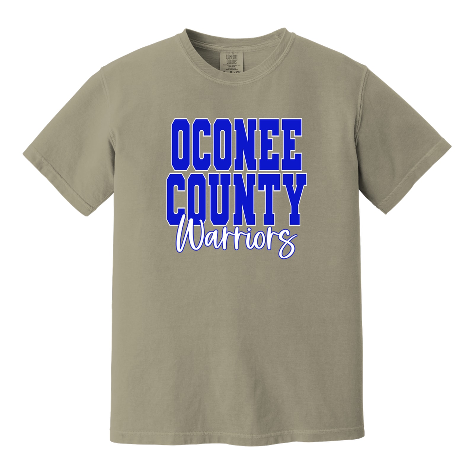 Oconee county warriors blue white duo block script