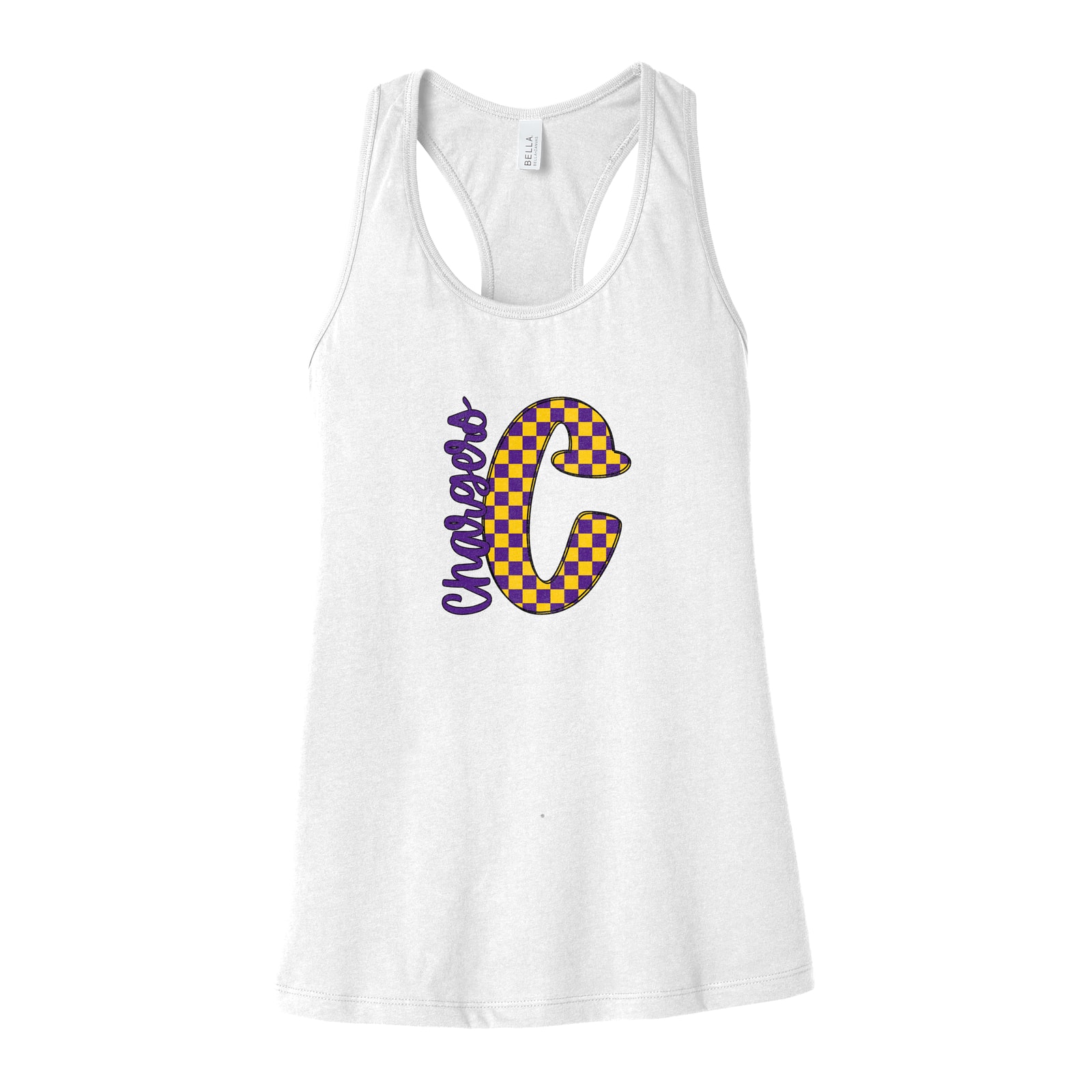 covington C big letter checkered chargers purple gold black