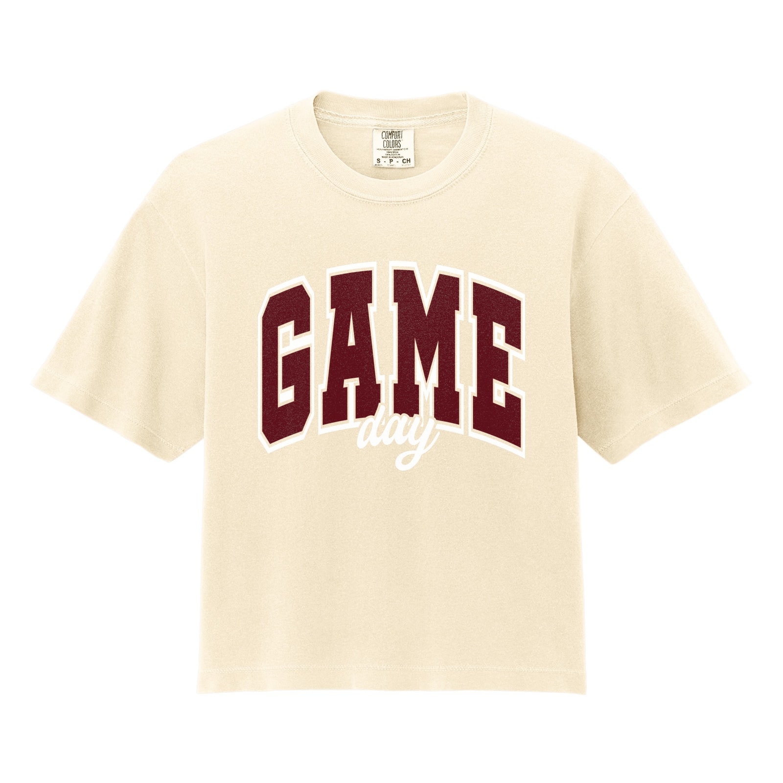Game Day Arch kellyville Maroon White Comfort Colors 3023CL Cropped Tee