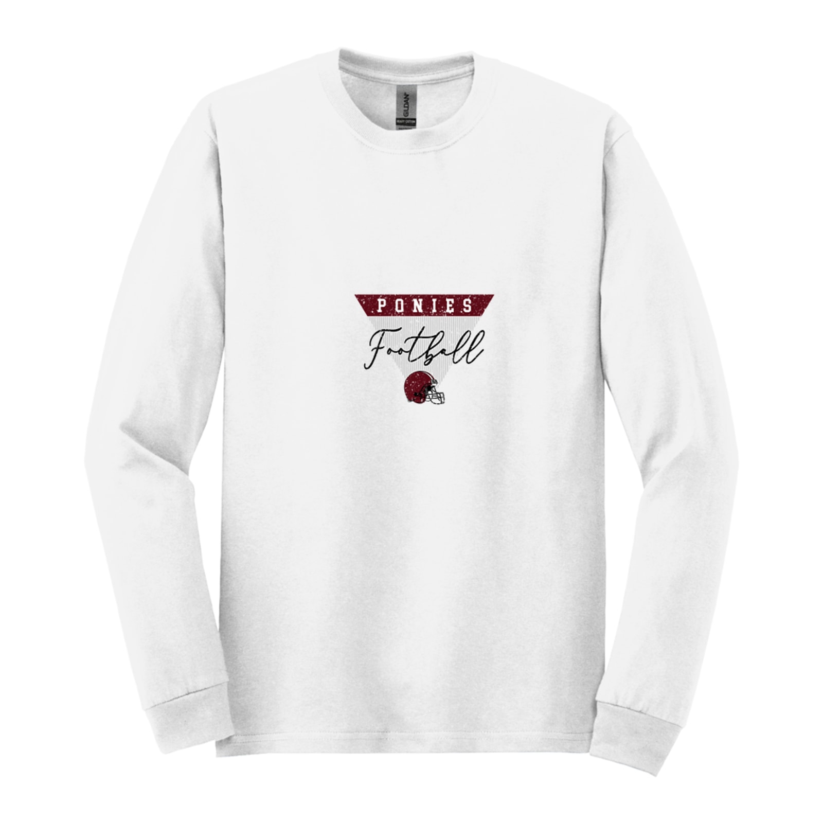 Ponies football triangle maroon Gildan - Heavy Cotton 100% Cotton Long Sleeve T-Shirt. 5400