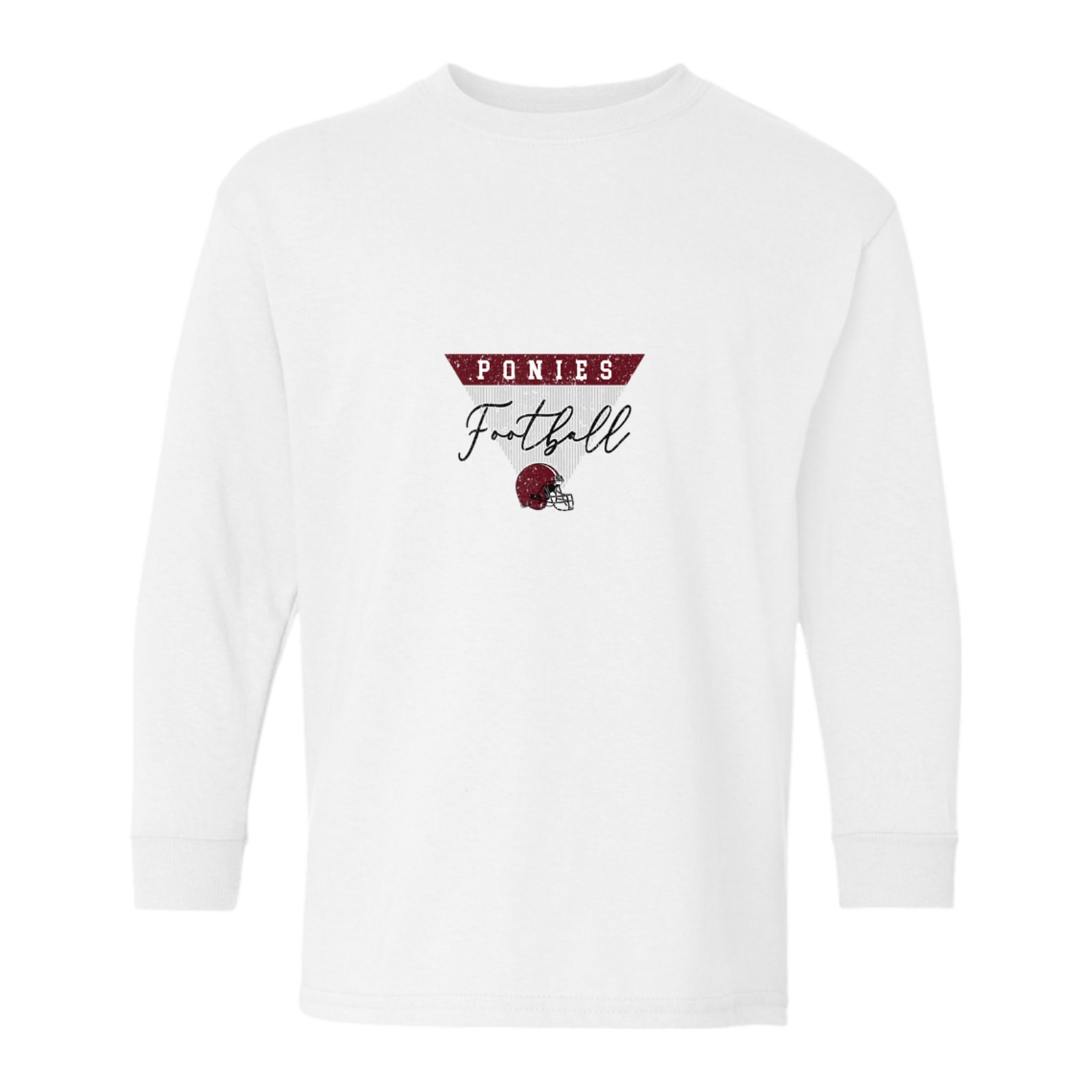 Ponies football triangle maroon Gildan Youth Heavy Cotton 100% Cotton Long Sleeve T-Shirt. 5400B