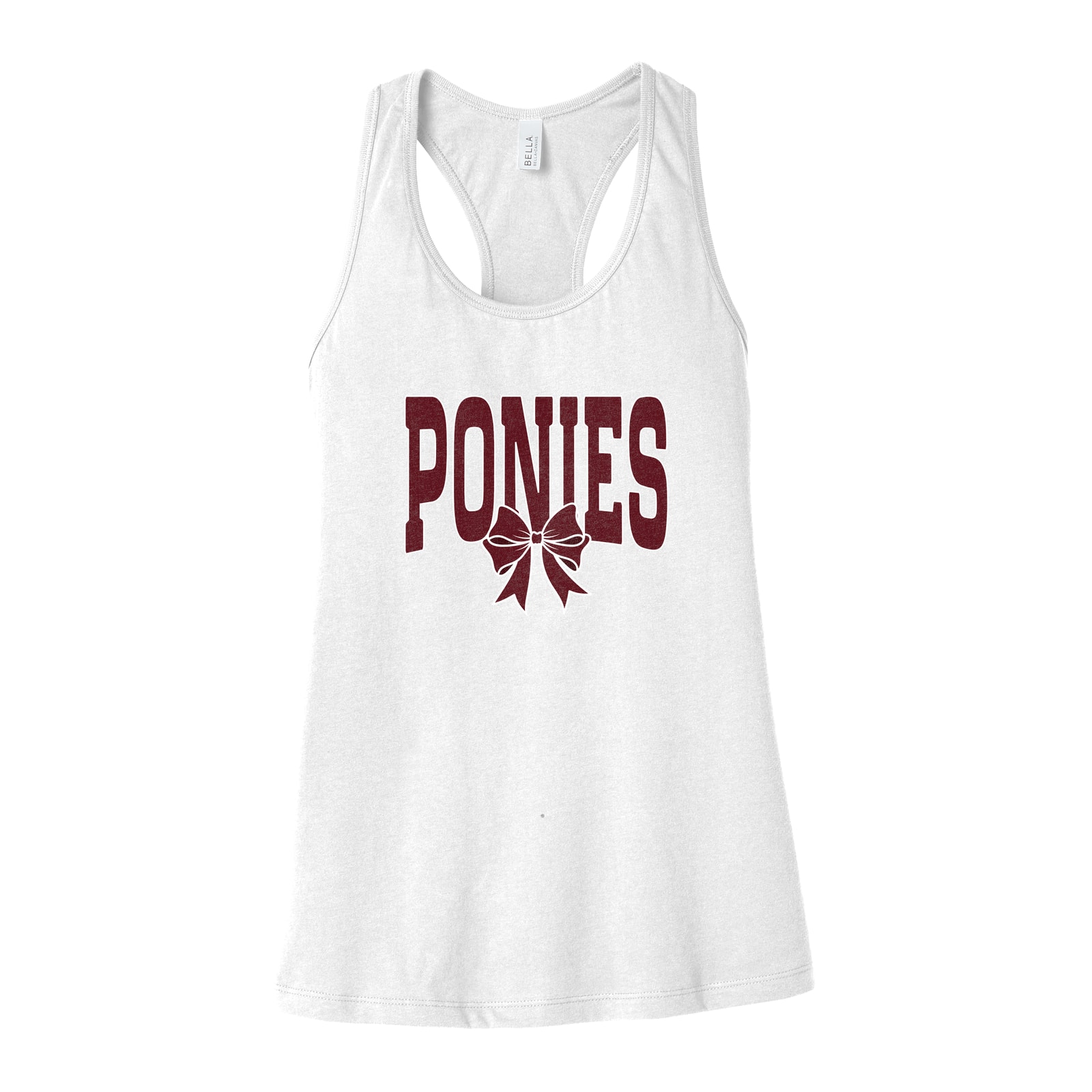 Ponies arch maroon maroon bow white outline Bella+Canvas 6008 Racerback Tank