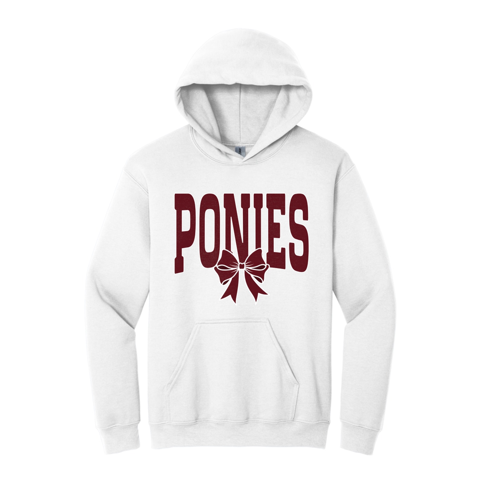 Ponies arch maroon maroon bow white outline Gildan - Heavy Blend Hooded Sweatshirt. 18500
