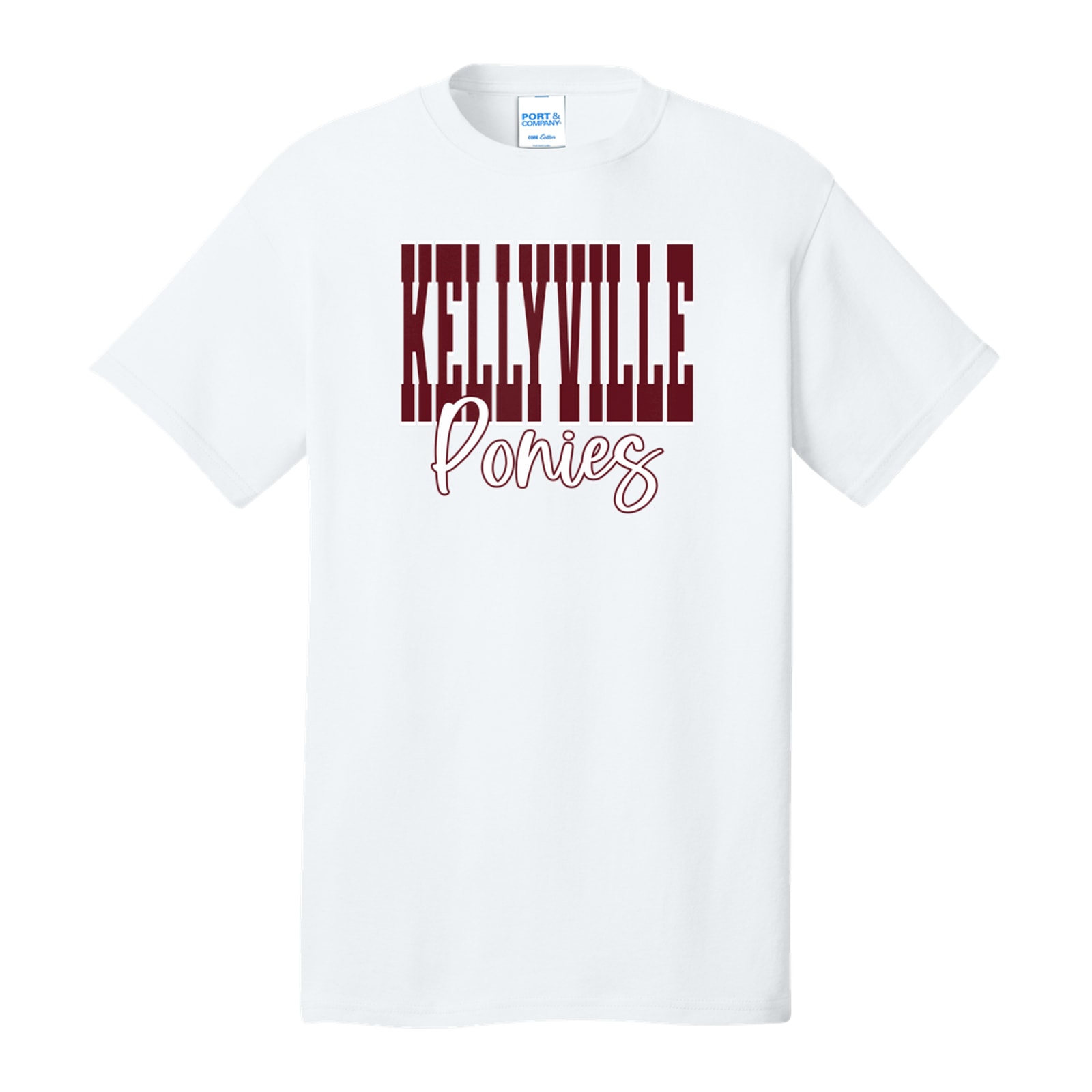 Kellyville ponies maroon white duo block script Port & Company PC54