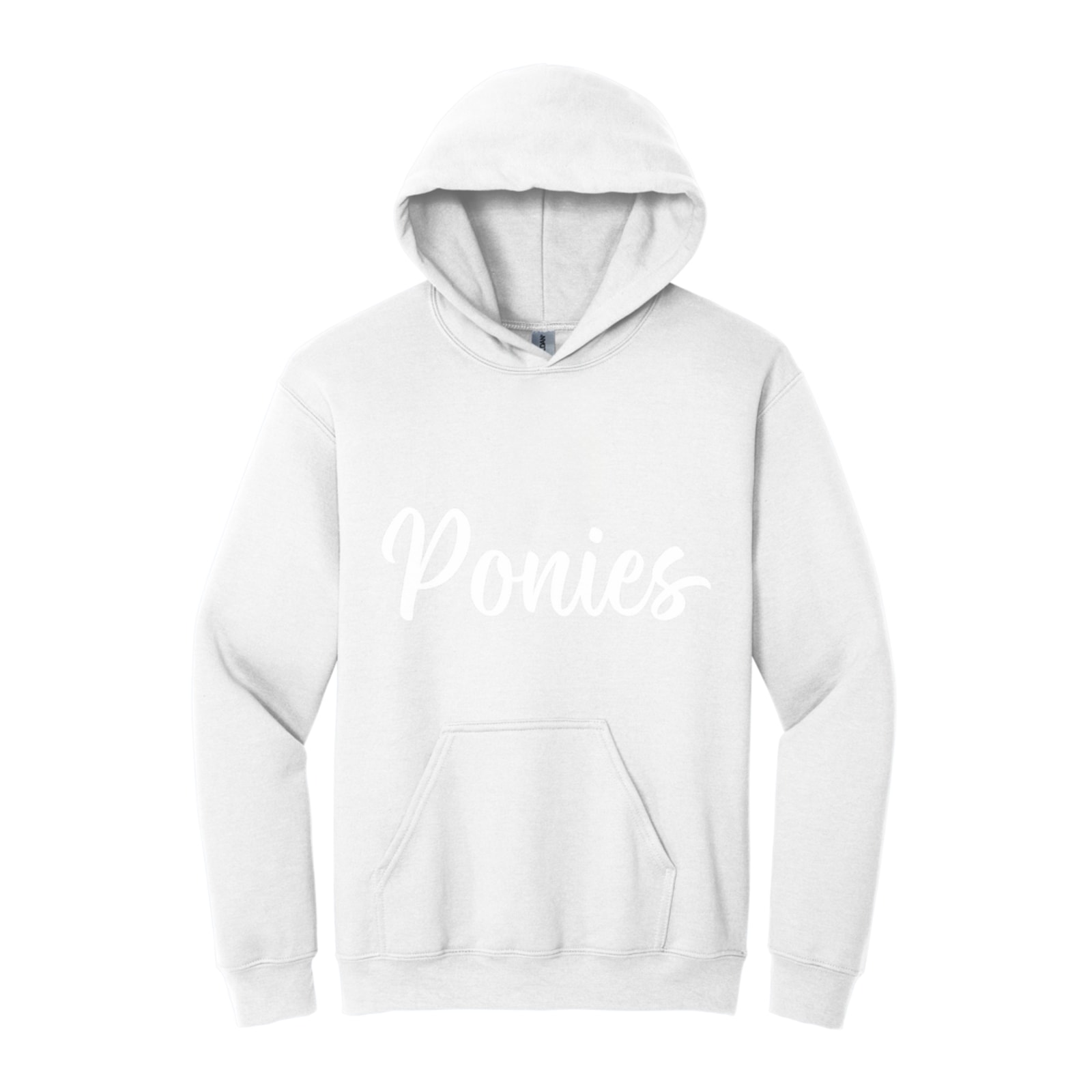 Ponies white puff script Gildan - Heavy Blend Hooded Sweatshirt. 18500