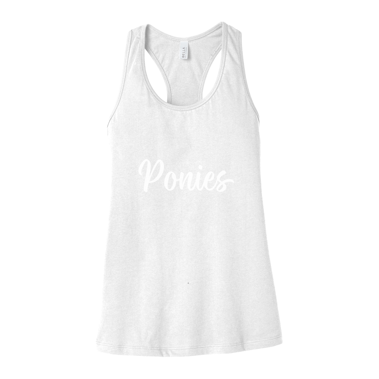 Ponies white puff script Bella+Canvas 6008 Racerback Tank