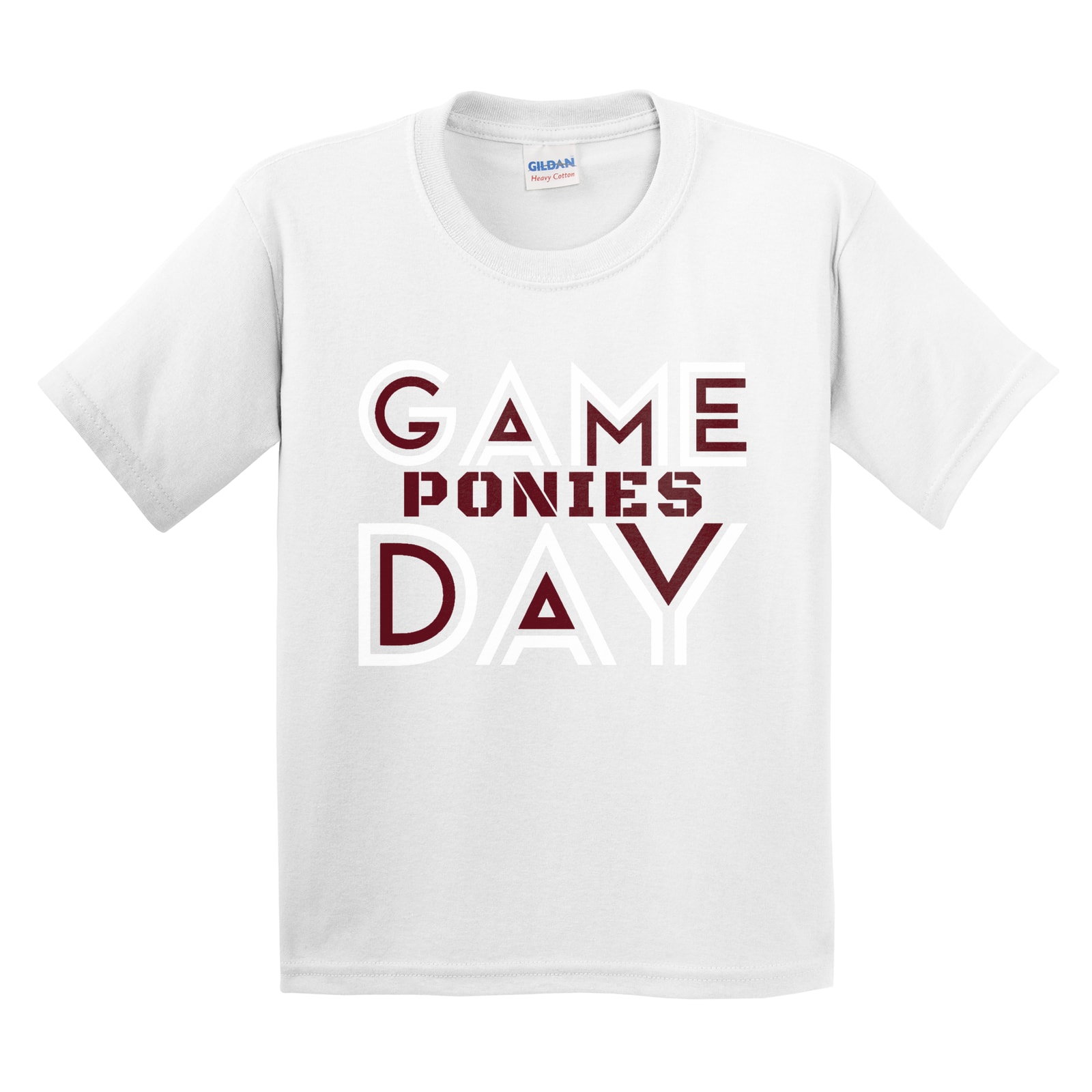 Game day ponies maroon white Gildan 5000B Youth Tee